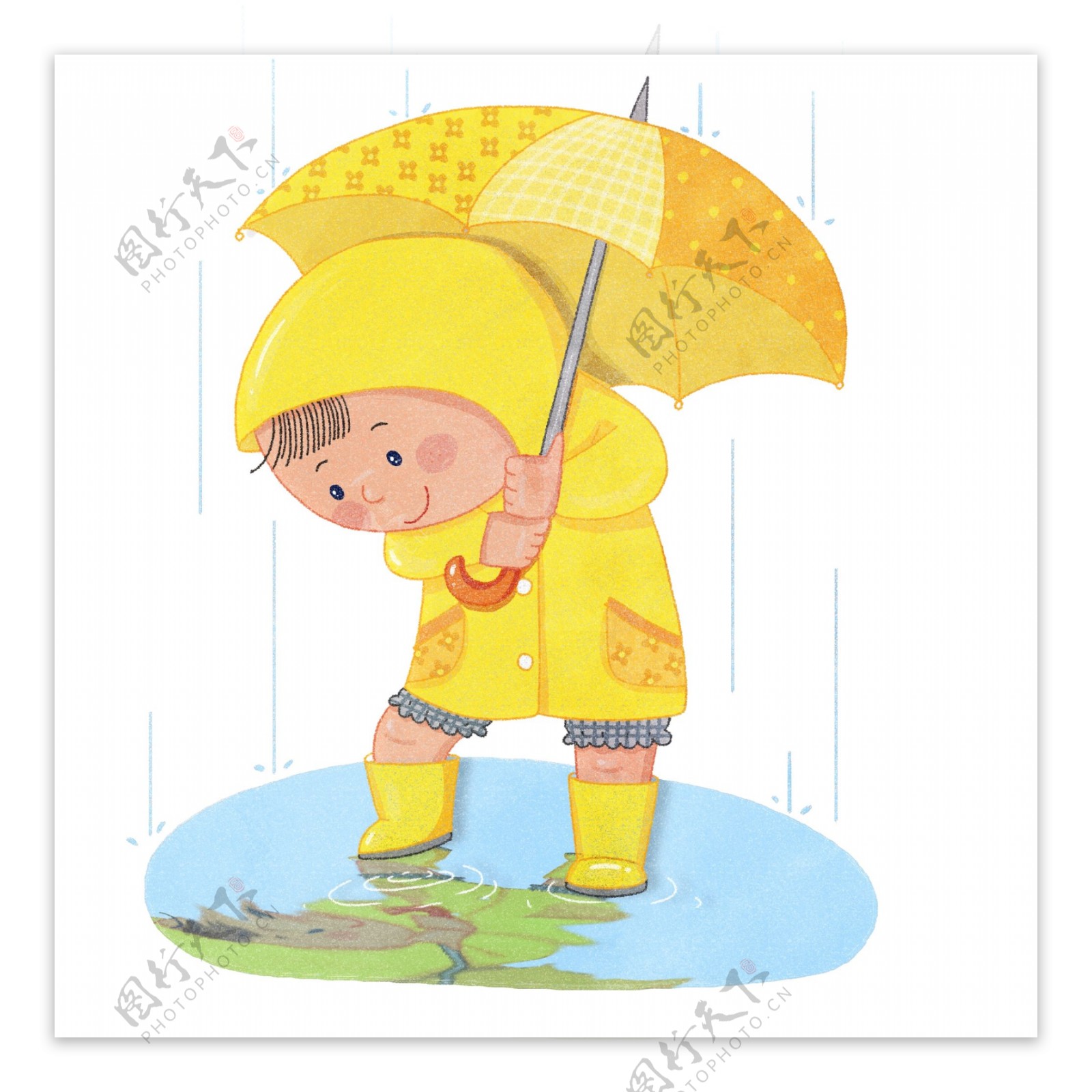 雨中男孩水彩手绘插图1