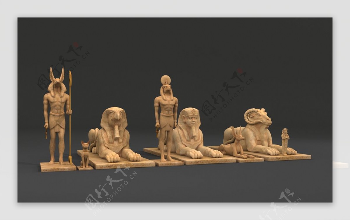 埃及法老动物神像石雕