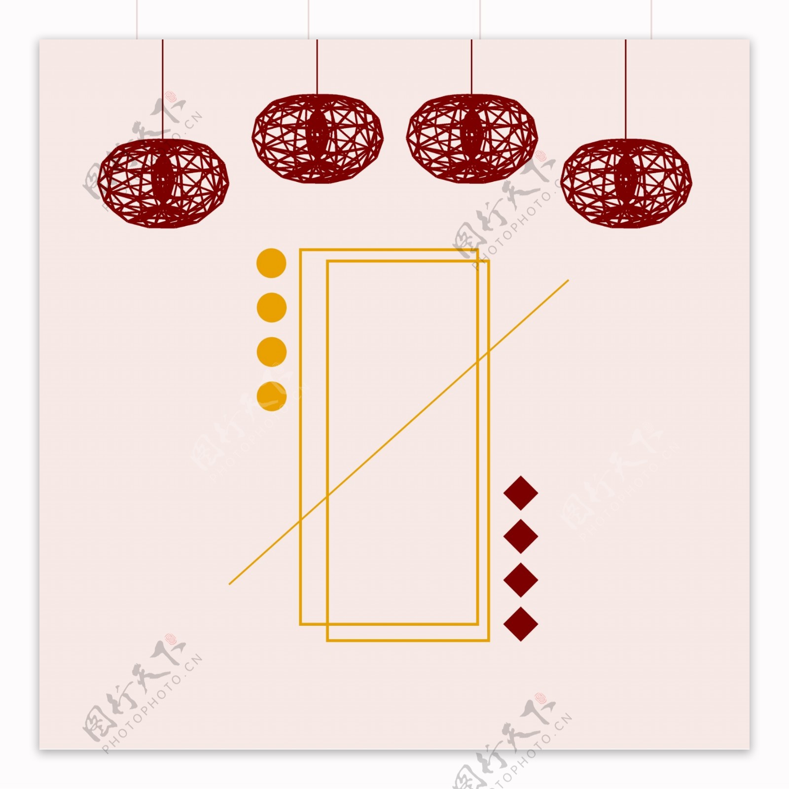 创意简约几何红色线条灯笼中国风背景素材