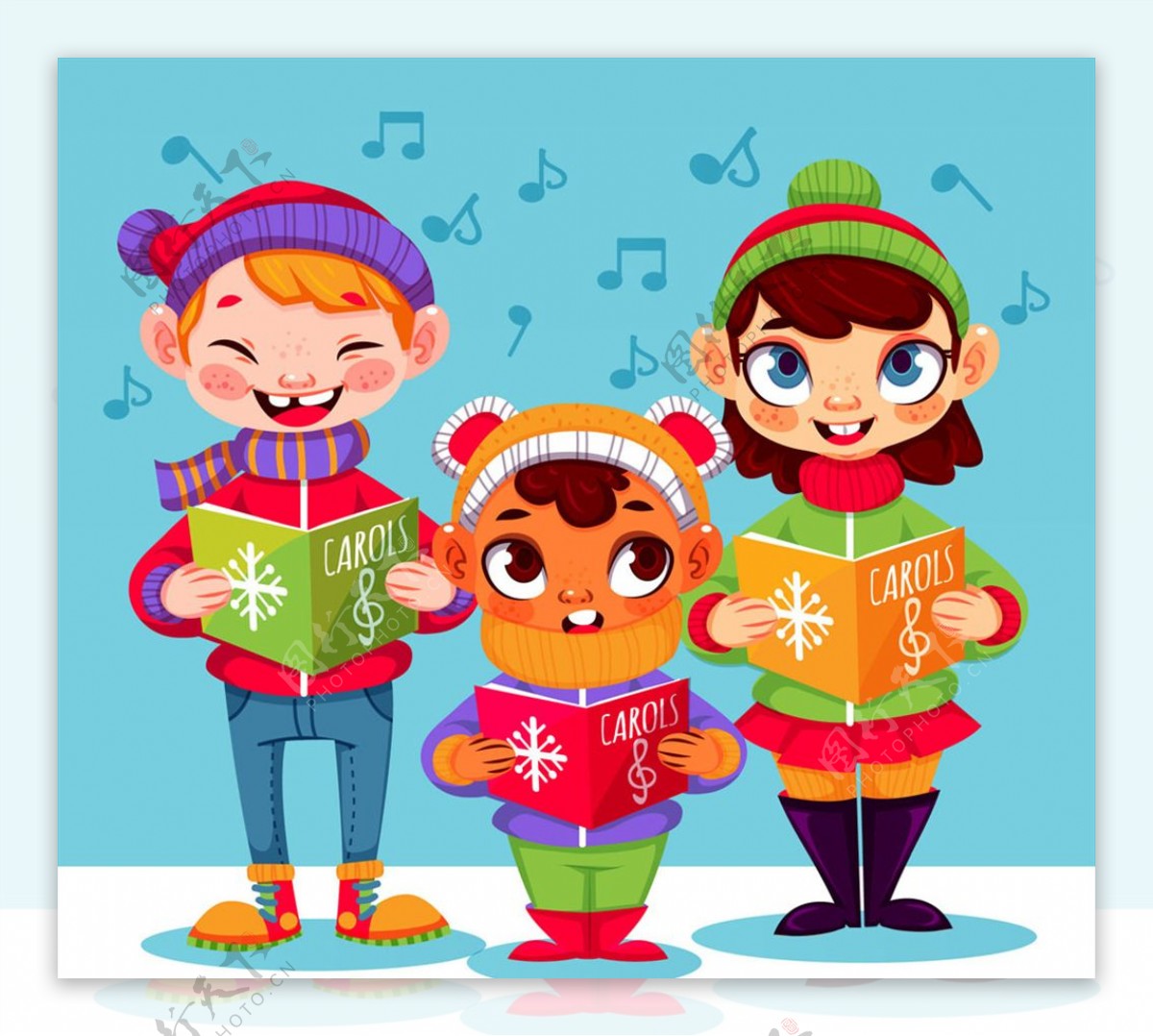 冬季唱歌的儿童