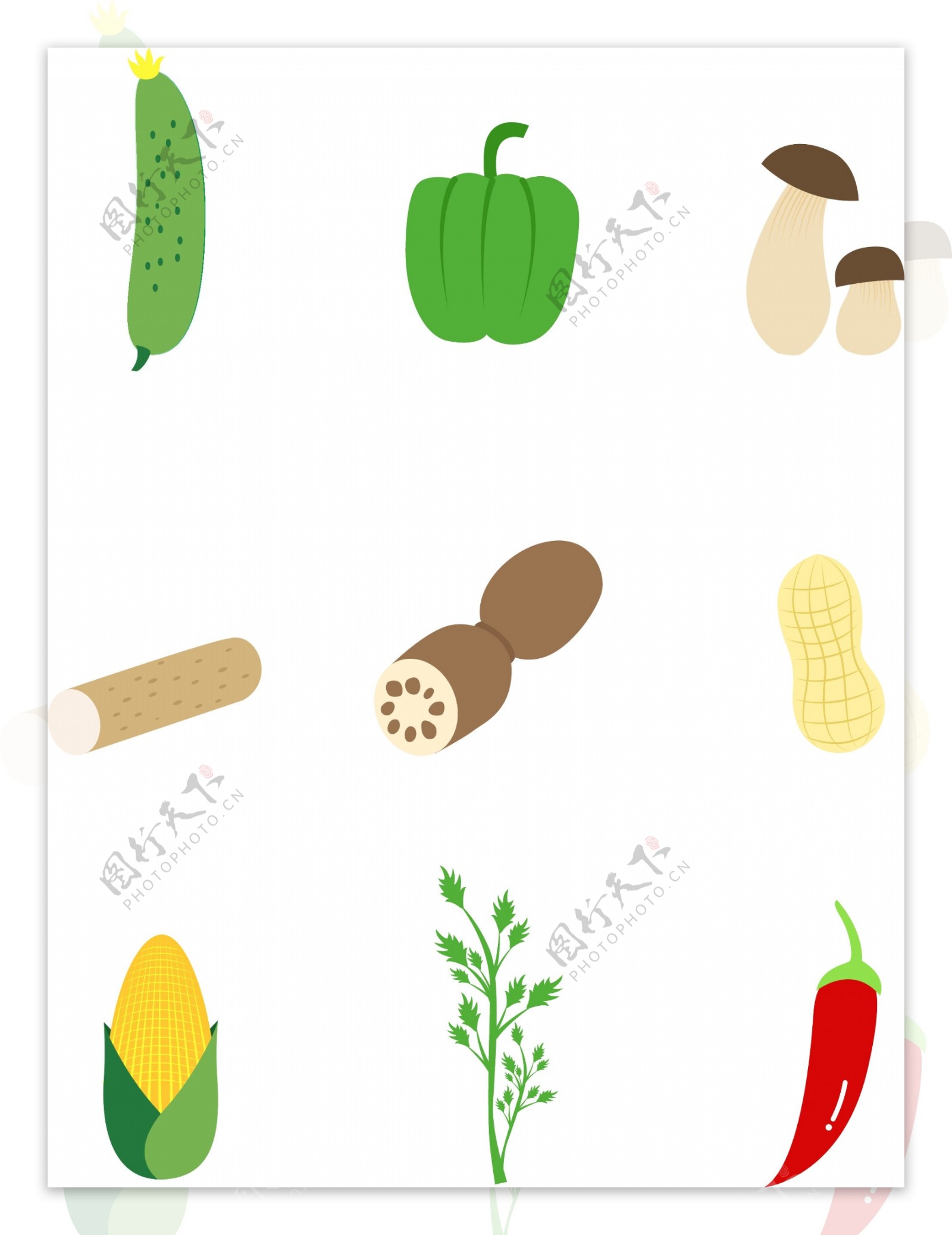 小清新厨房蔬菜扁平化包装矢量卡通商用元素
