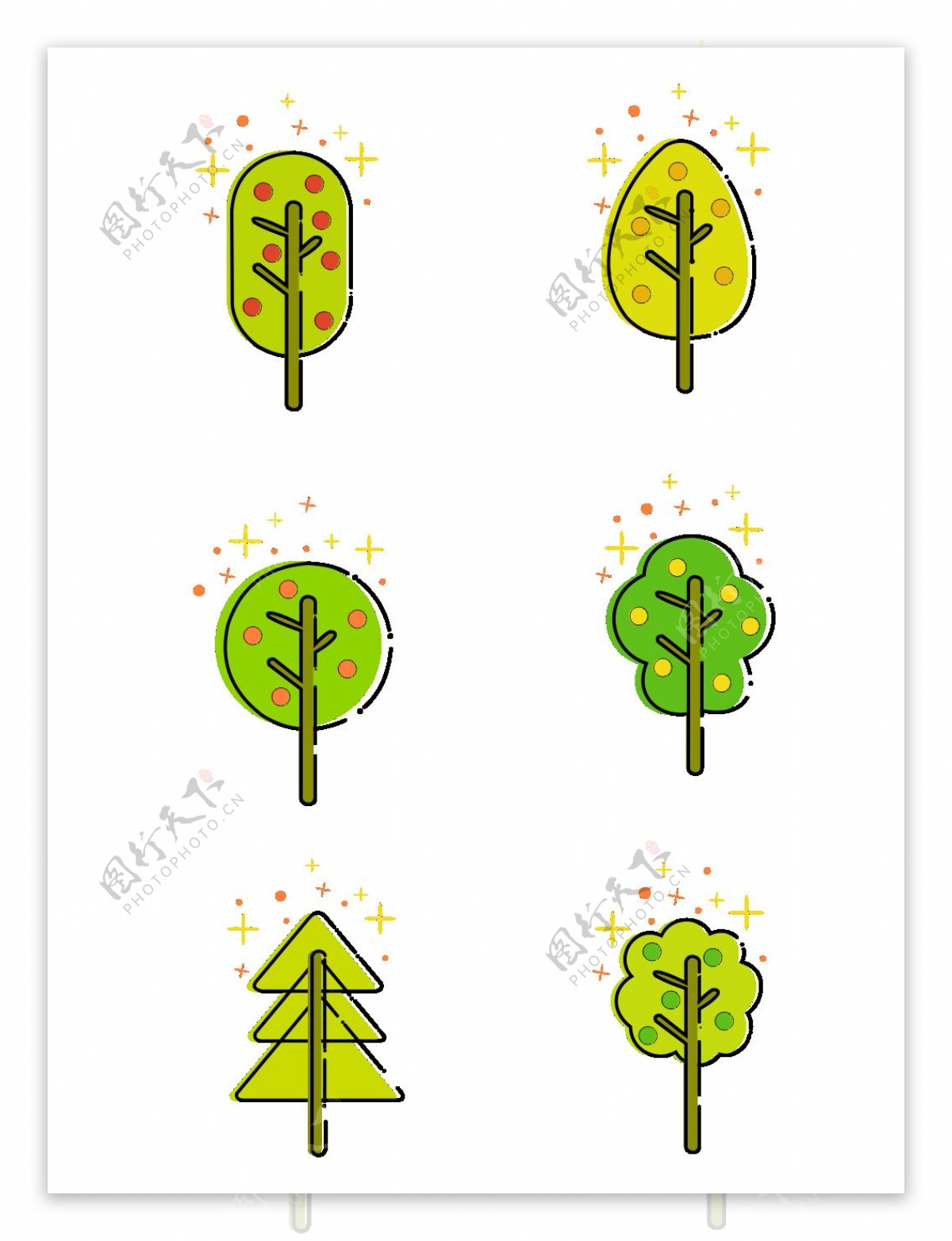MBE图标元素之卡通可爱植物小树图案套图