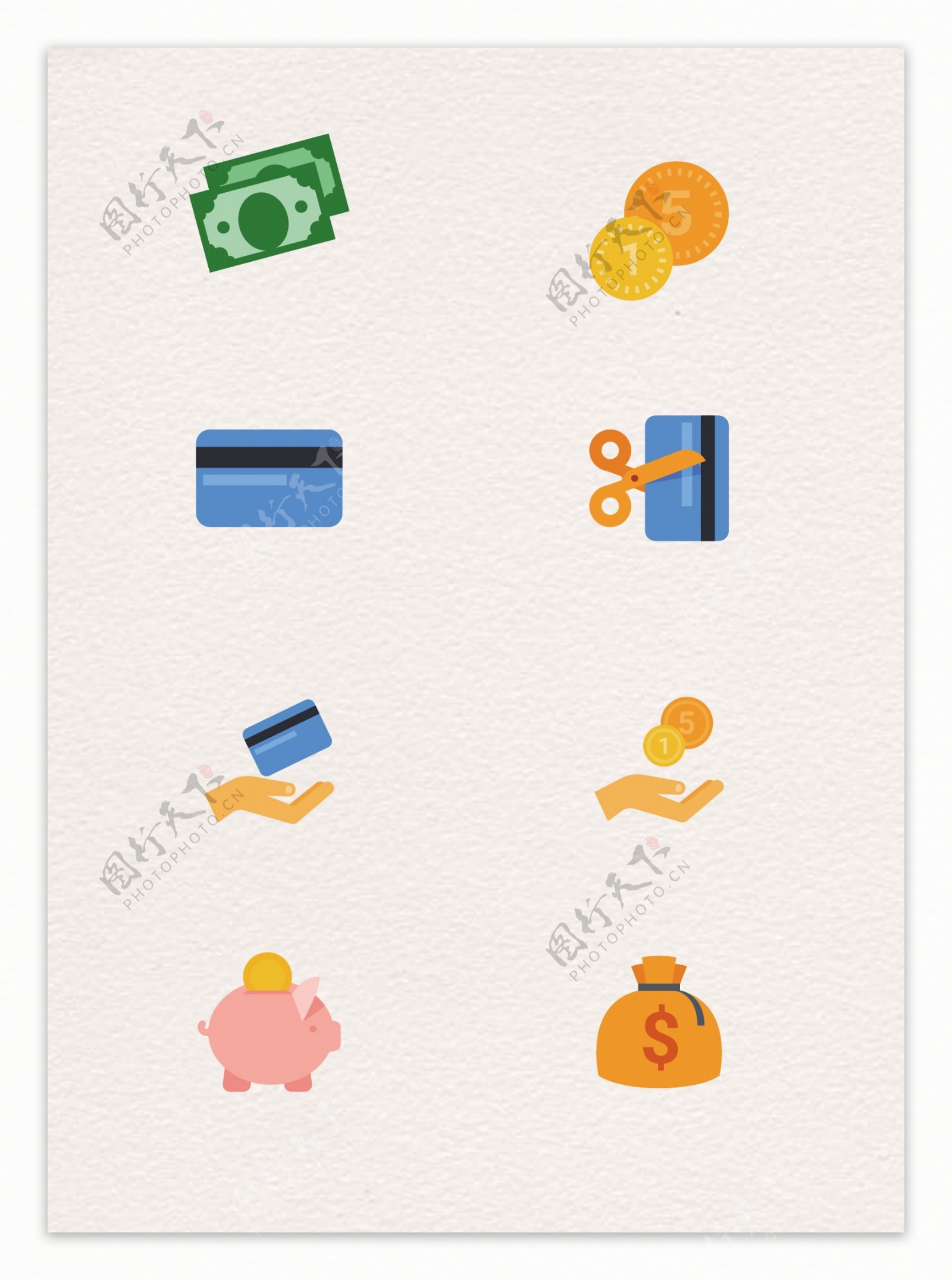 金钱和银行卡矢量金融元素图标设计
