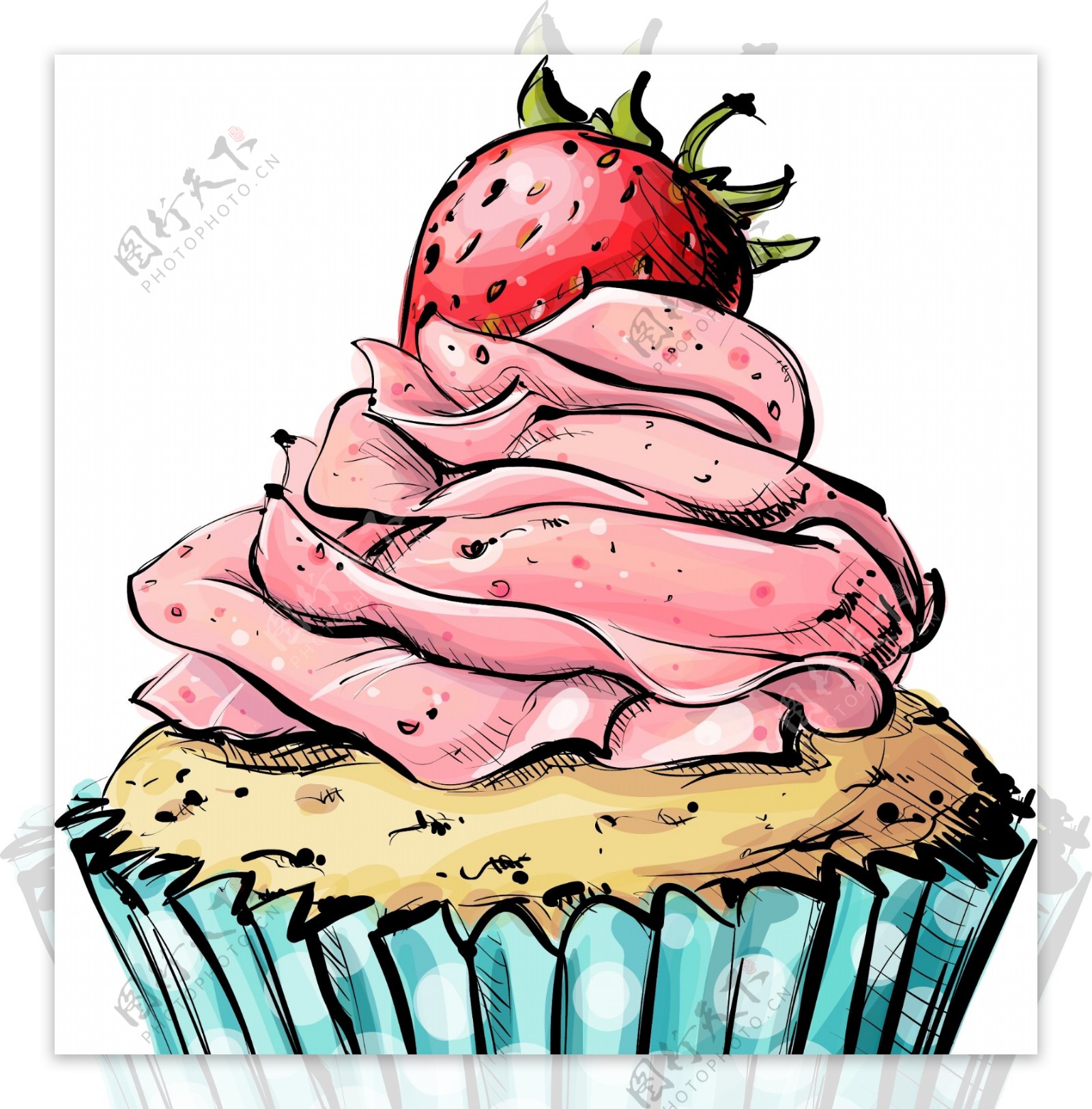 手绘草莓蛋糕元素