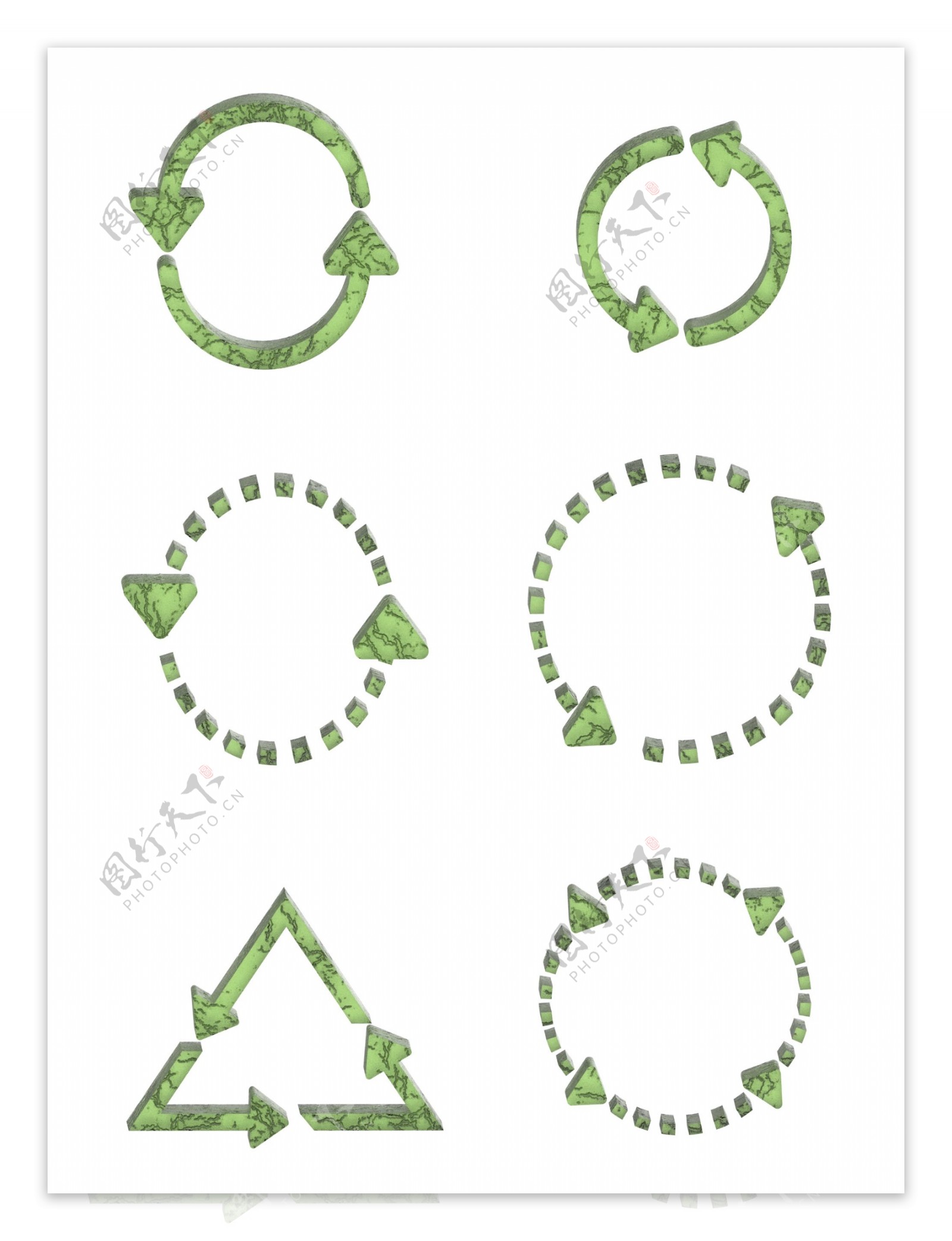 立体碎纹玻璃环状绿色循环箭头