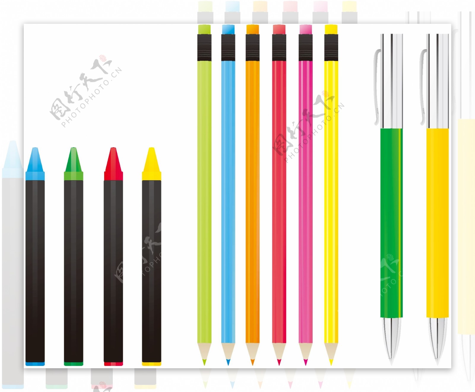 卡通彩色铅笔圆珠笔矢量元素