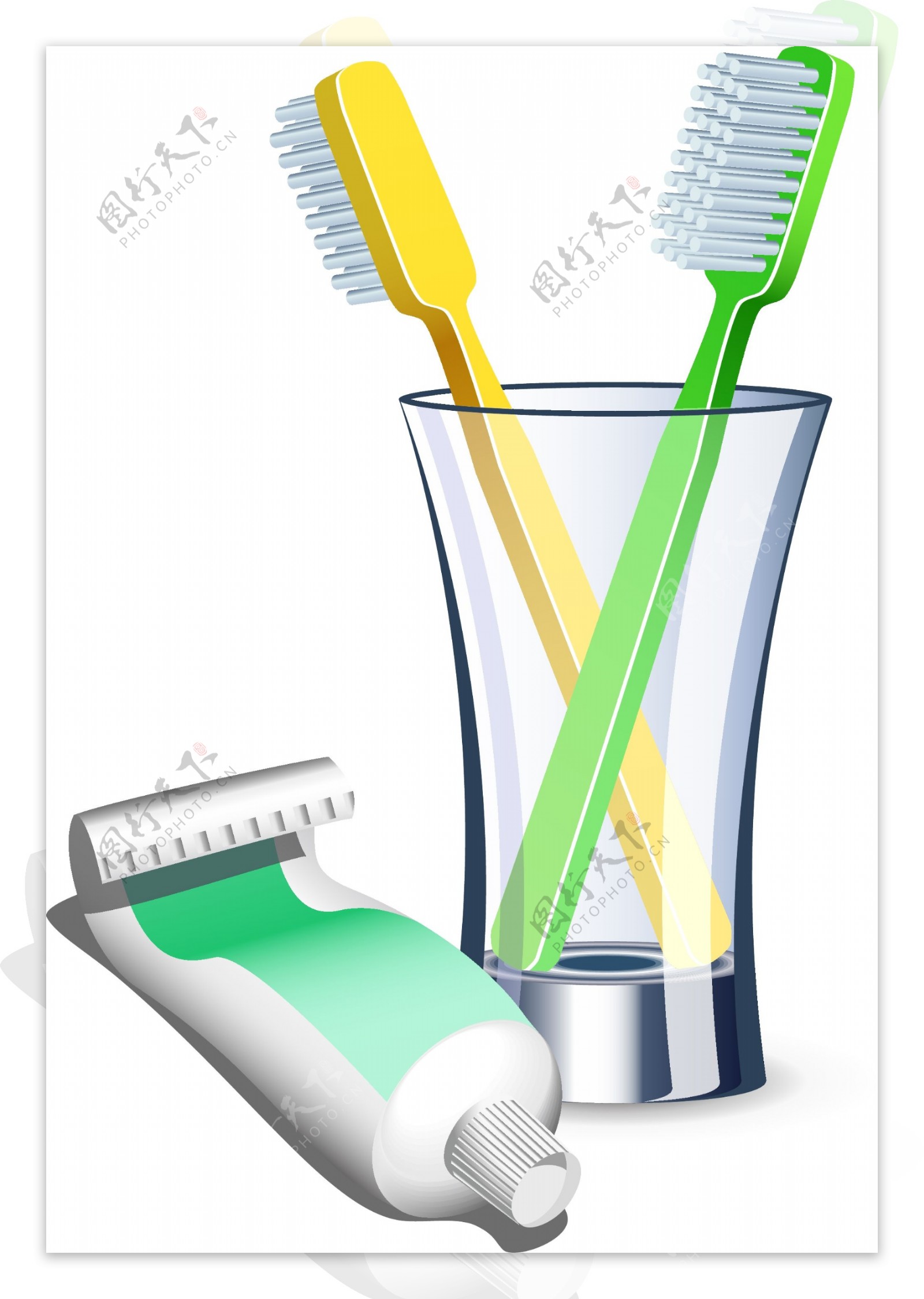 卡通牙刷牙膏洗漱杯矢量元素