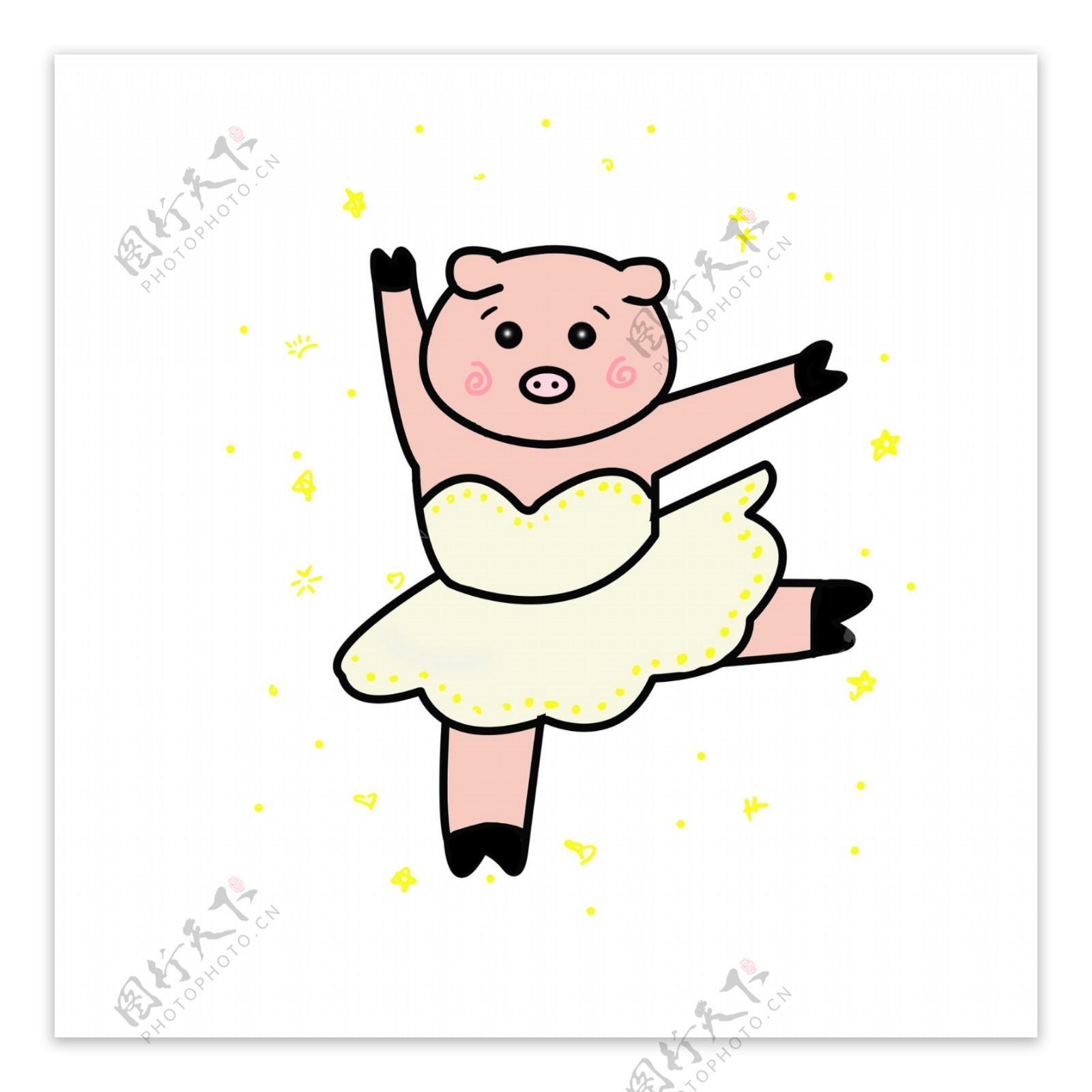 手绘卡通猪年十二生肖之猪跳芭蕾可商用元素