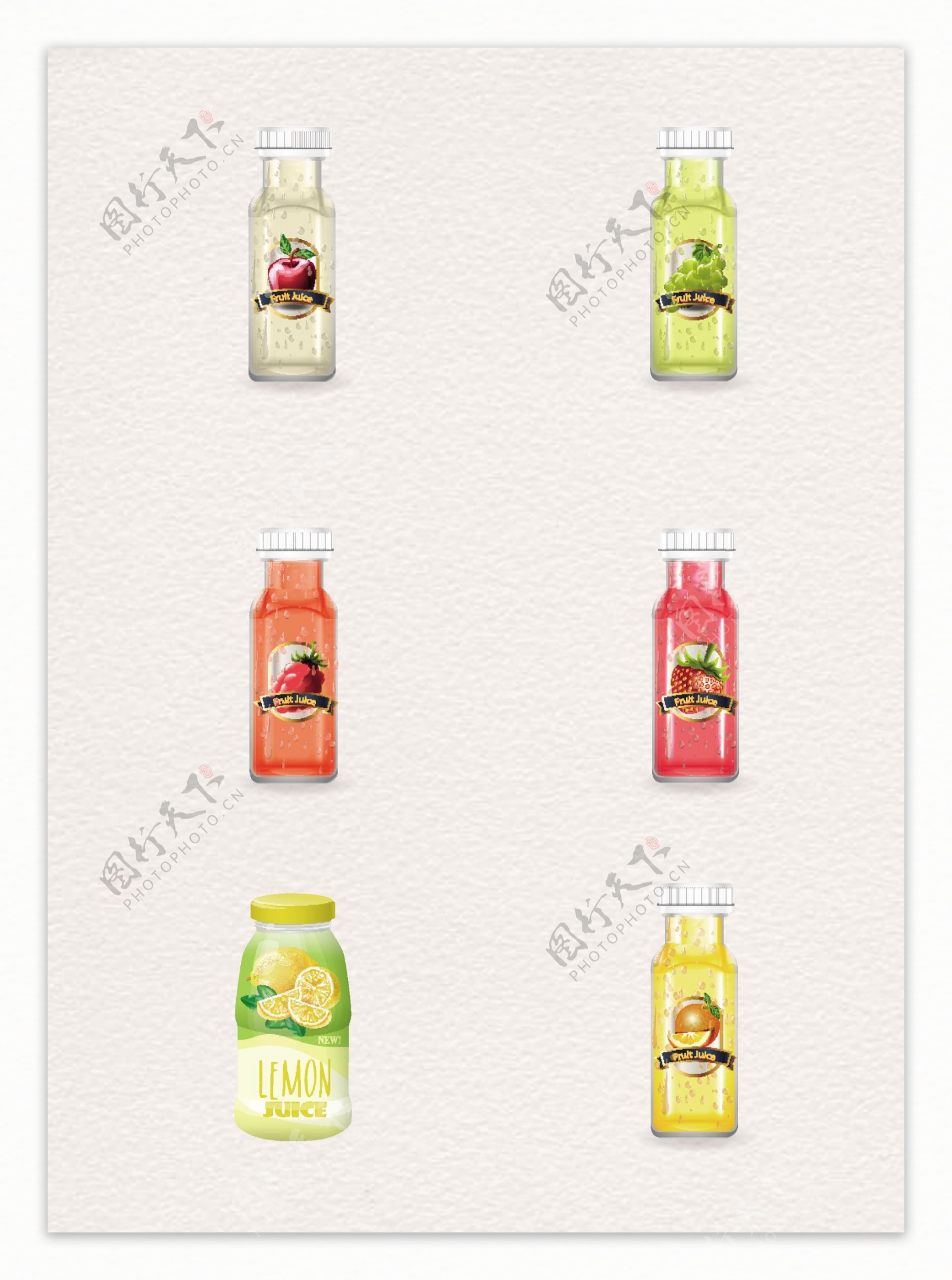 6瓶手绘果汁饮料设计