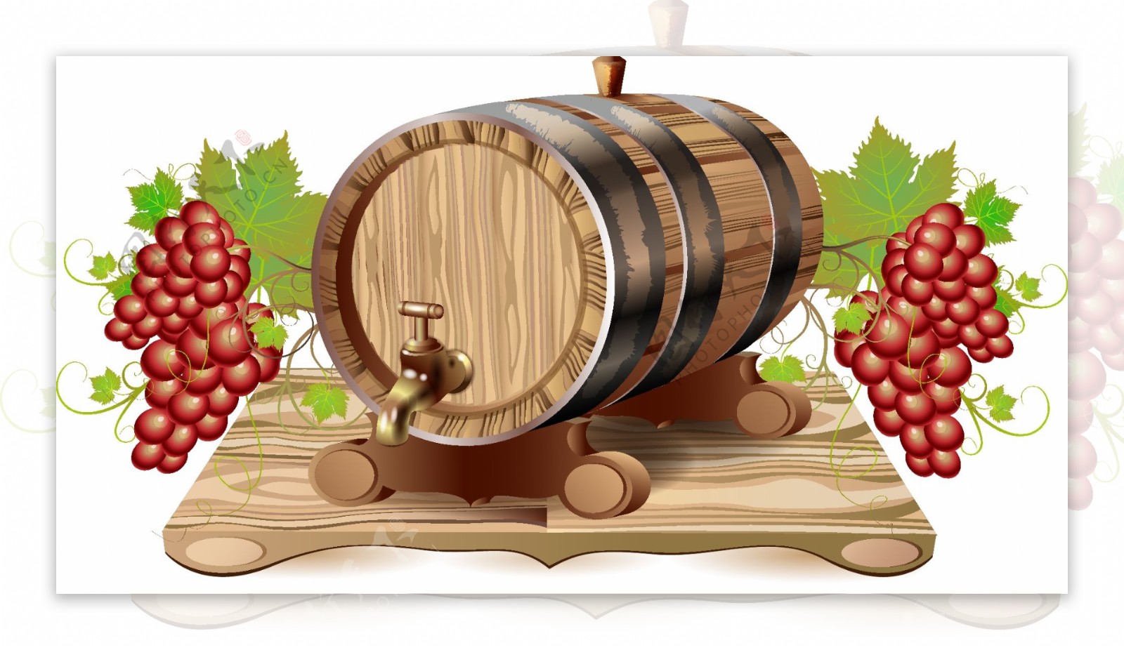 卡通手绘红葡萄和酒桶矢量元素