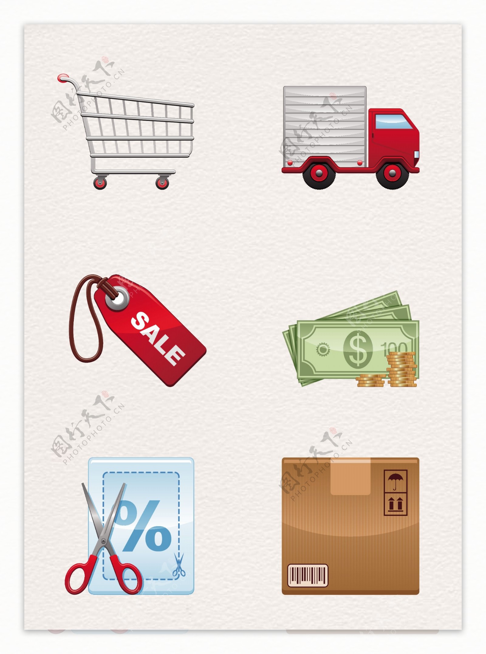 购物交易卡通图标设计