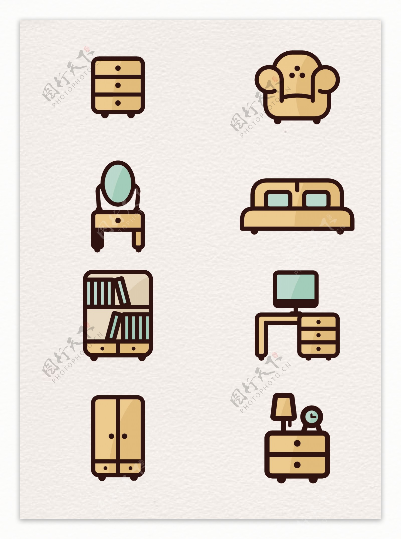 可爱精巧家具小图标设计元素