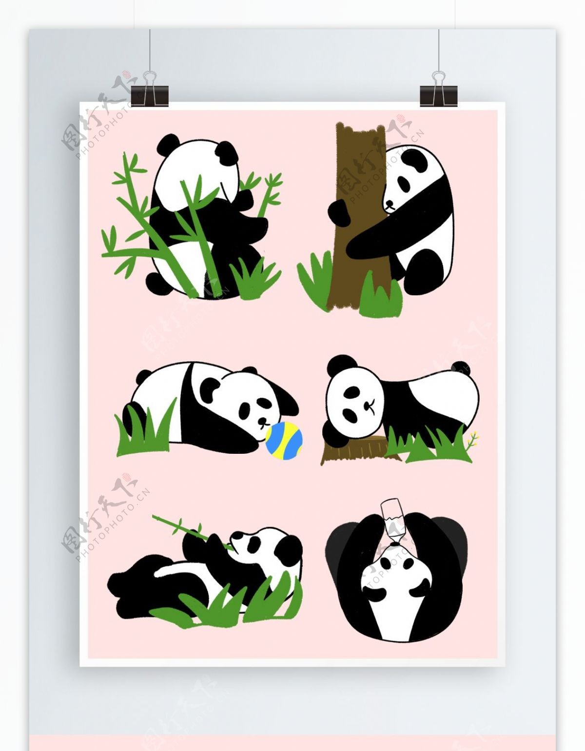 大熊猫可爱动物国际六一儿童节卡通手绘