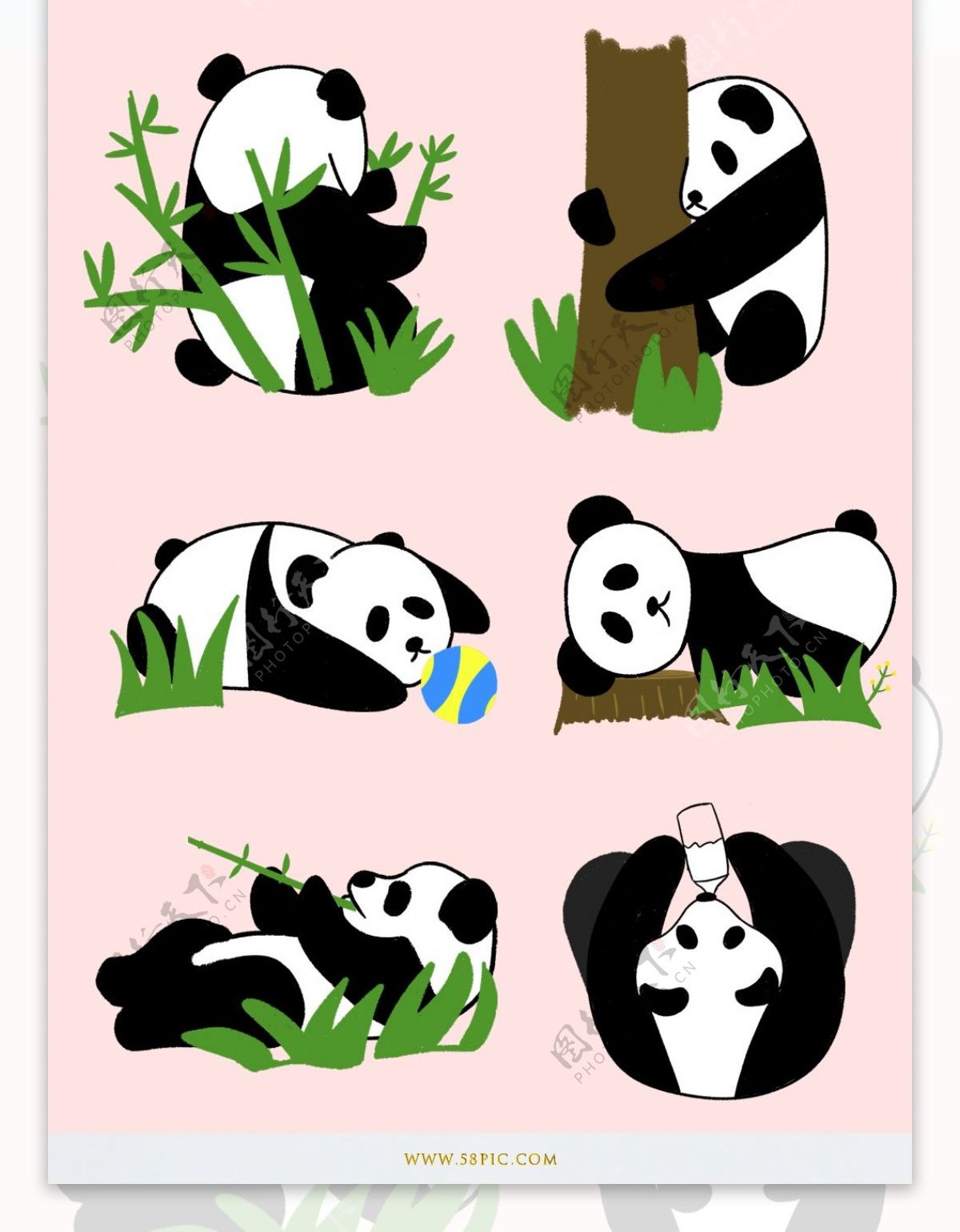 大熊猫可爱动物国际六一儿童节卡通手绘