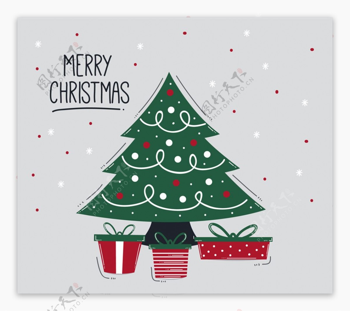 手绘圣诞树和礼盒