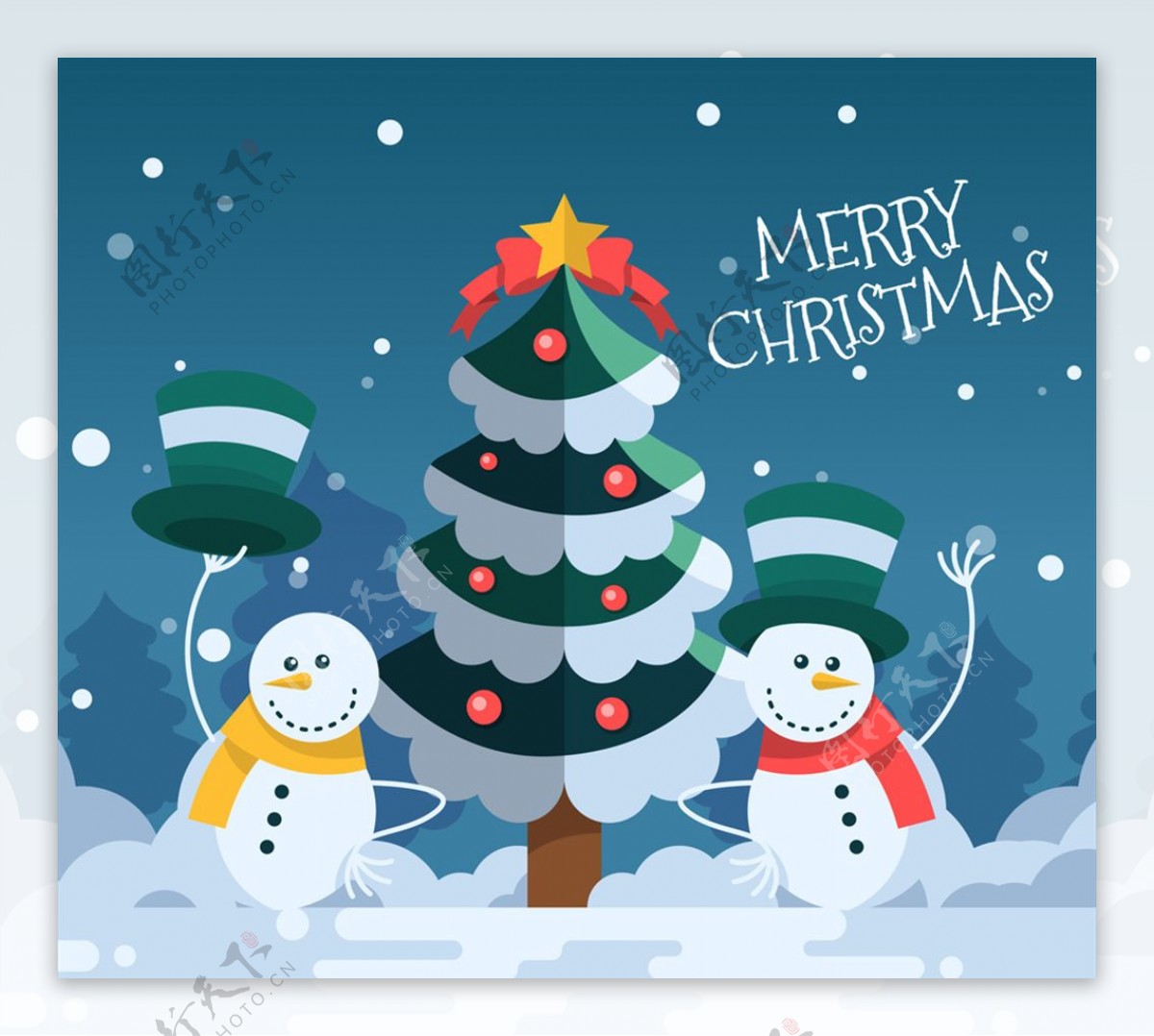 扁平化圣诞树和雪人矢量素材