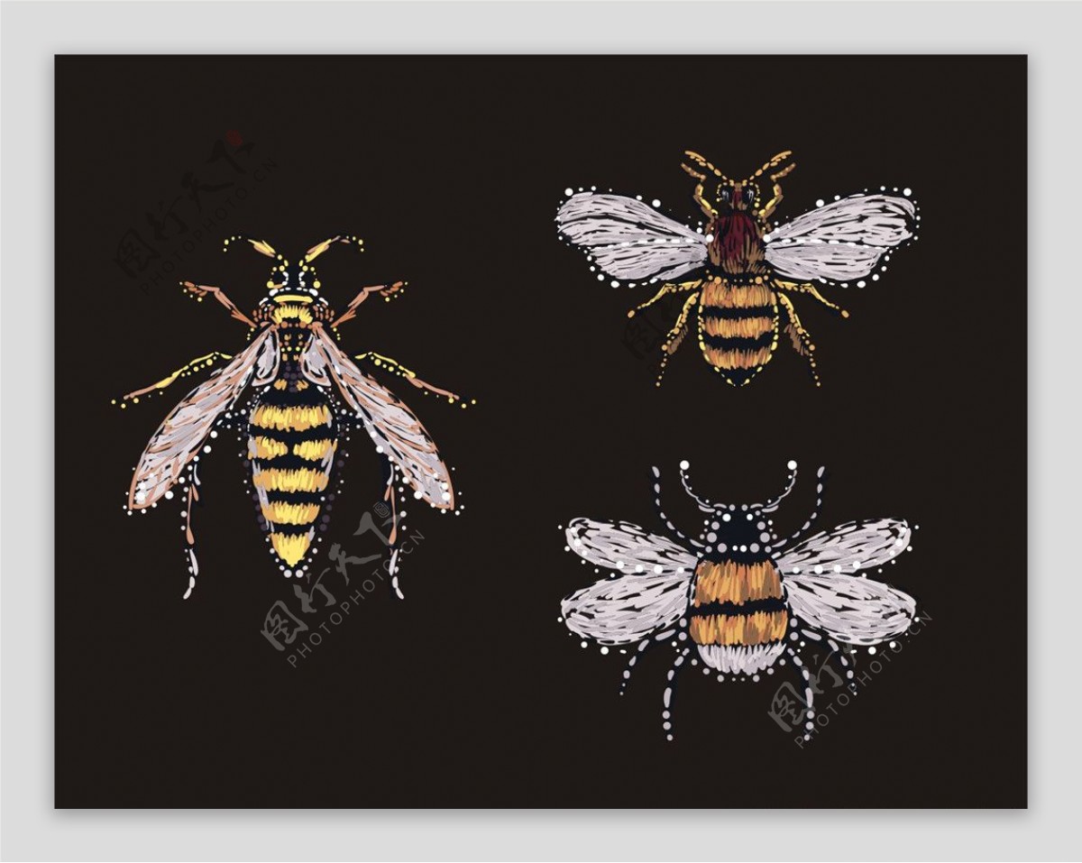 蜜蜂刺绣矢量图下载