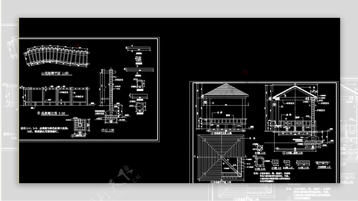 亭子廊子建筑结构详图CAD