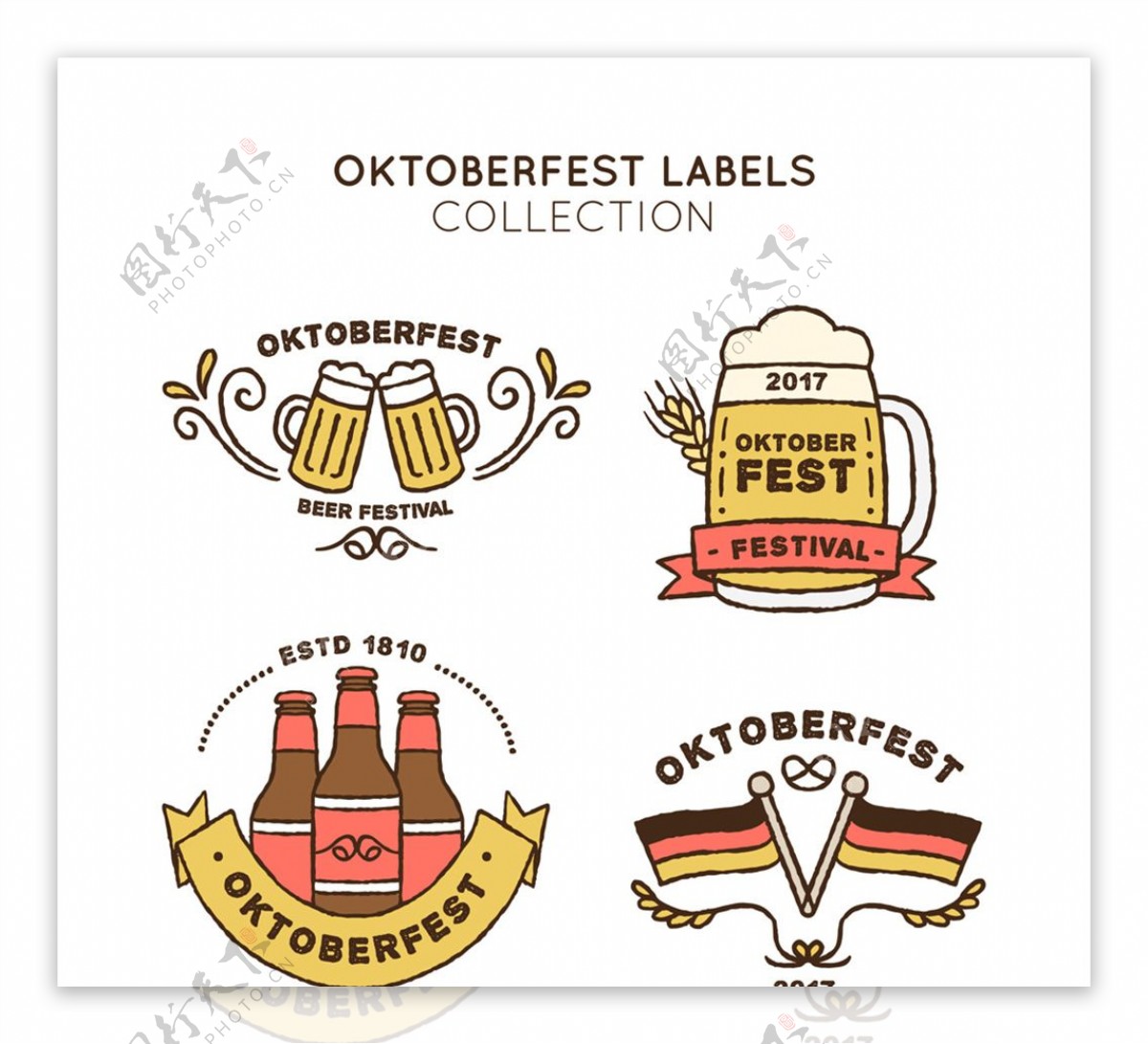 4款彩绘啤酒节标签