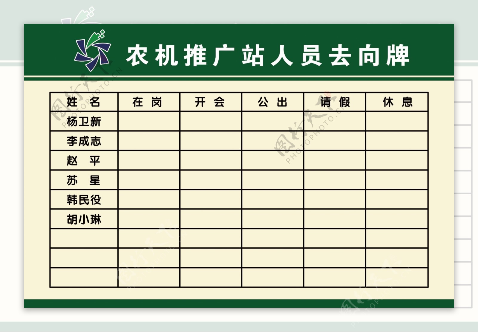 人员去向牌