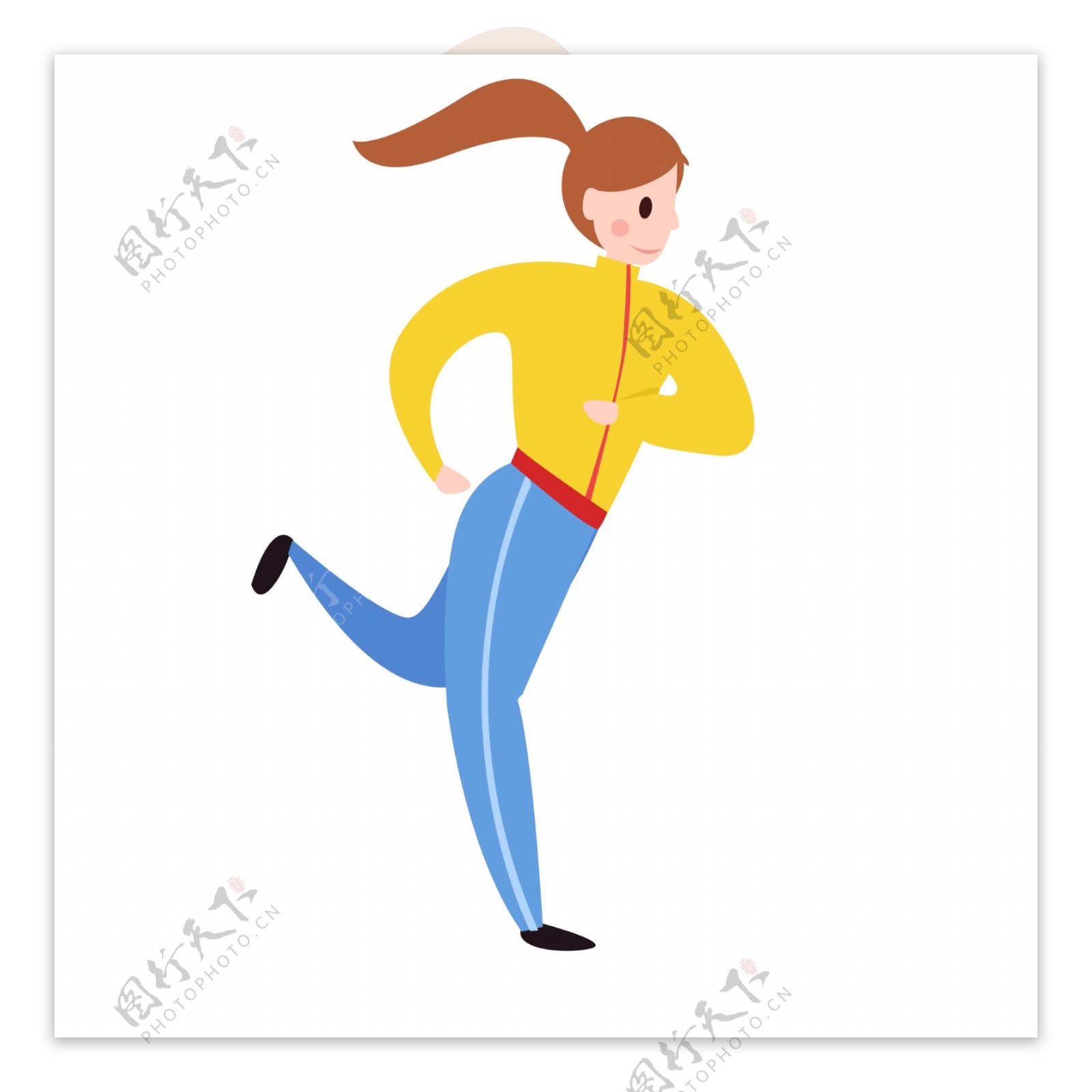 手绘卡通女孩穿着运动衣跑步原创元素