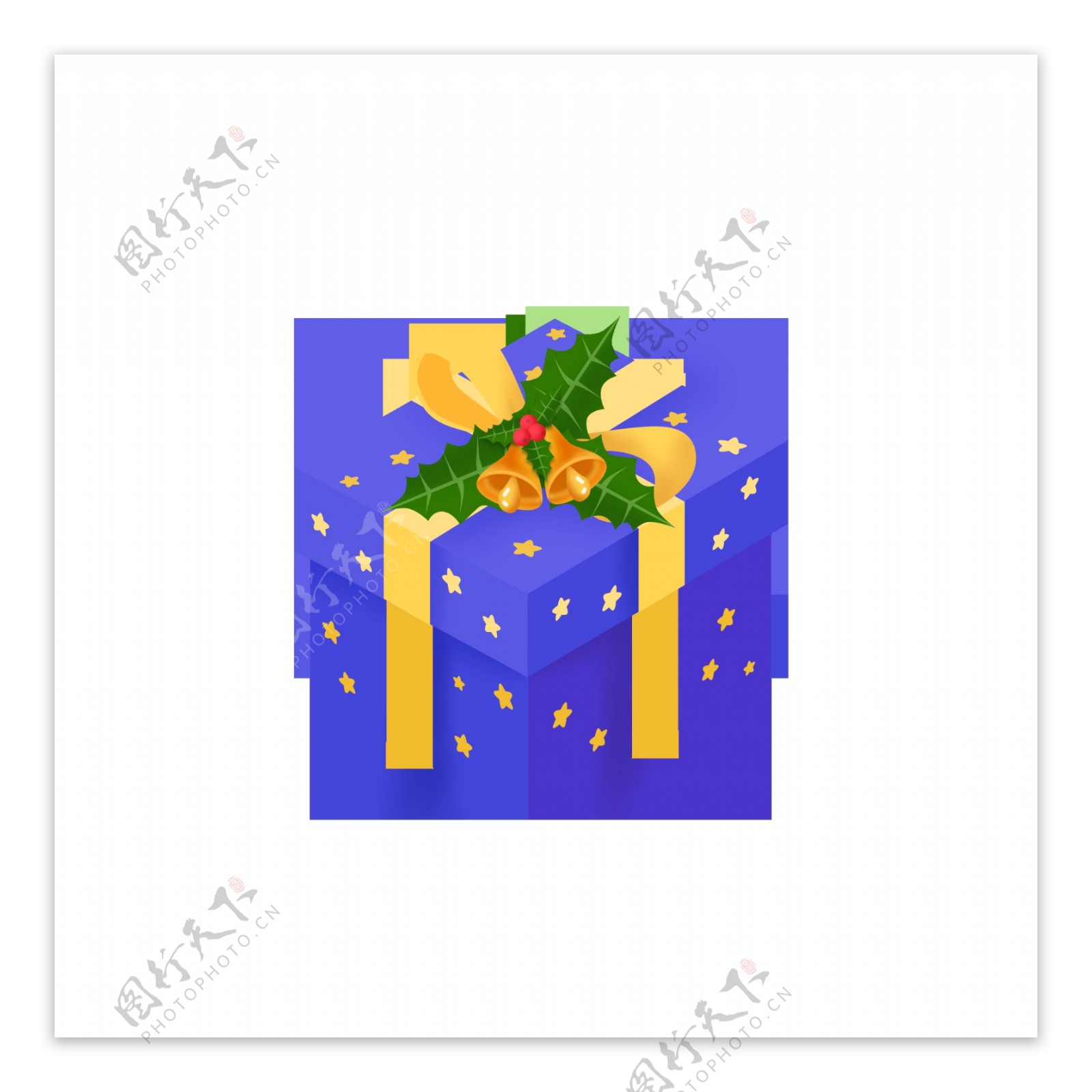 25D立体圣诞节精致蓝色星星礼物盒元素