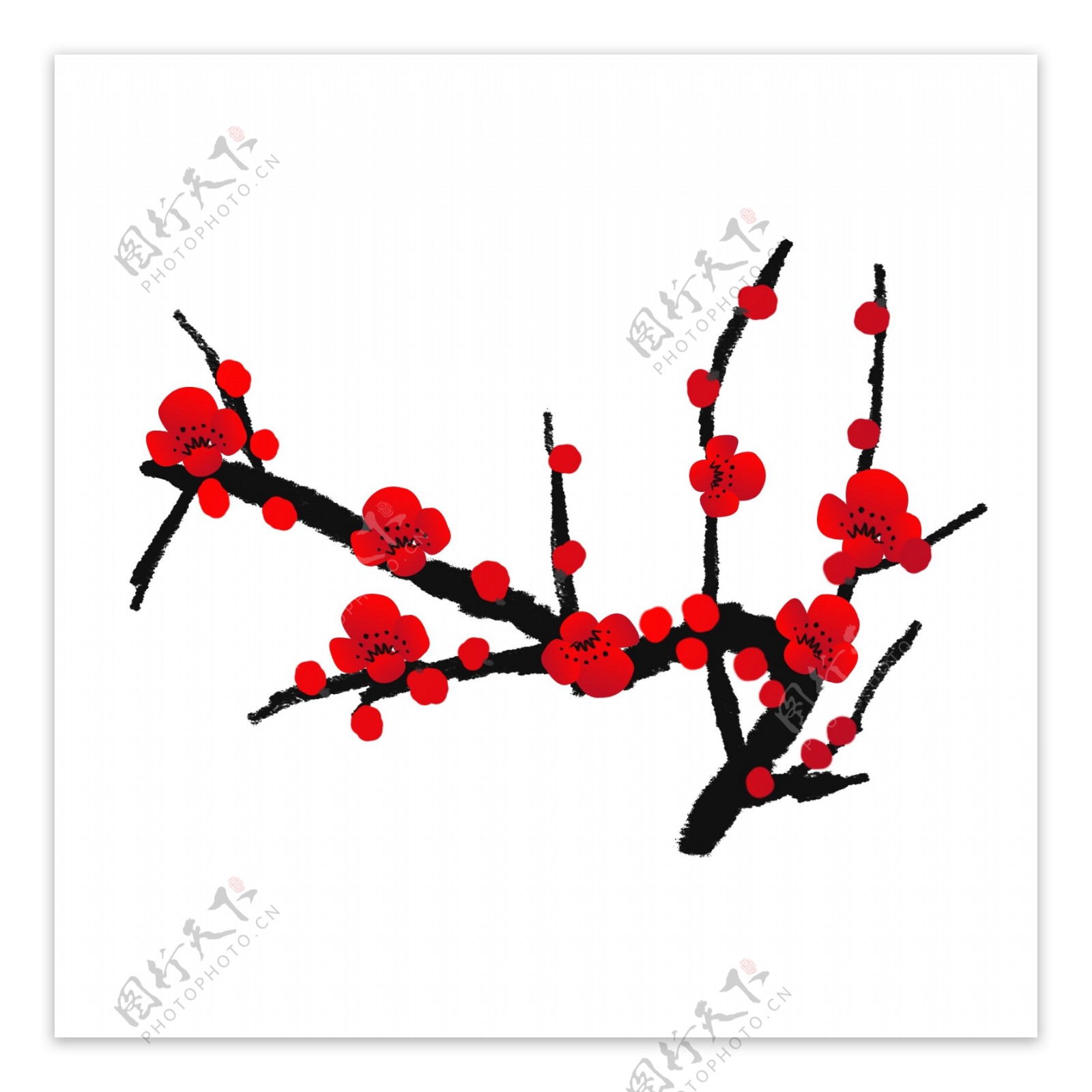 冬季梅花中国风红梅花可商用素材