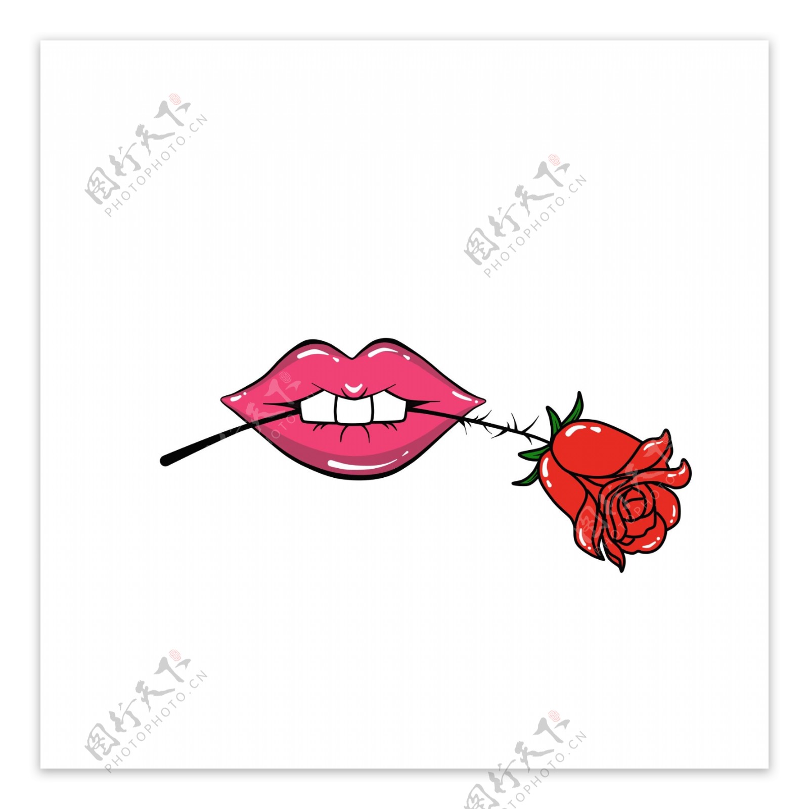 波普风卡通美艳艺术口红嘴唇浪漫玫瑰
