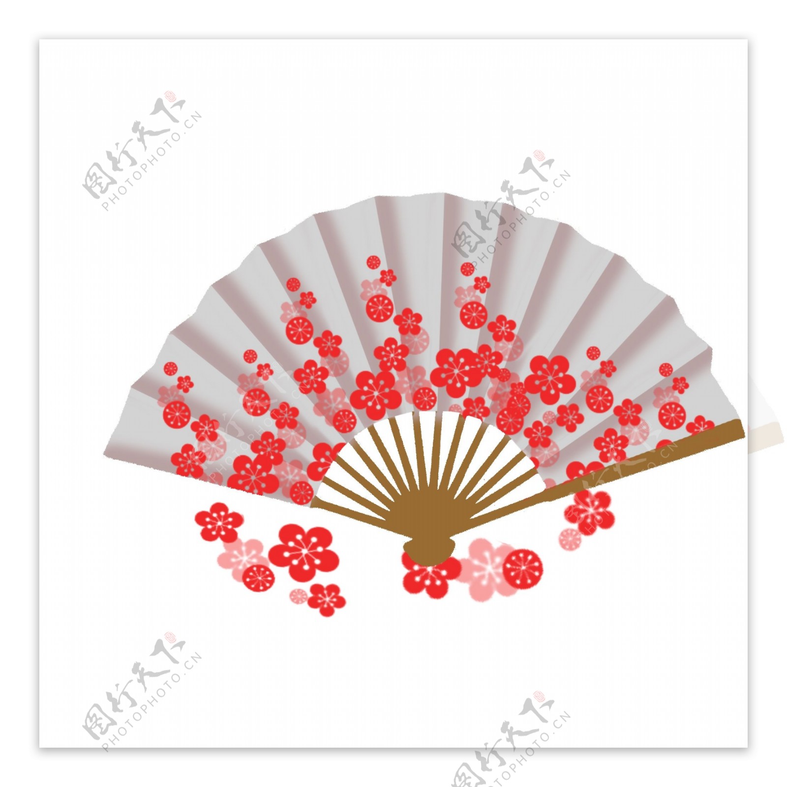 手绘中国风梅花印花折扇可商用元素