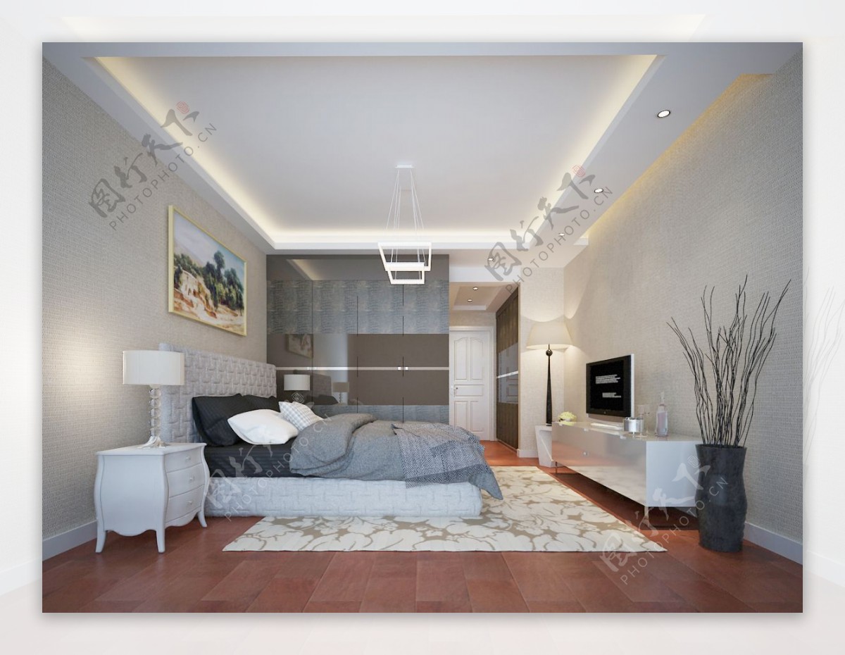 暖色调现代风格卧室空间装修设计效果图
