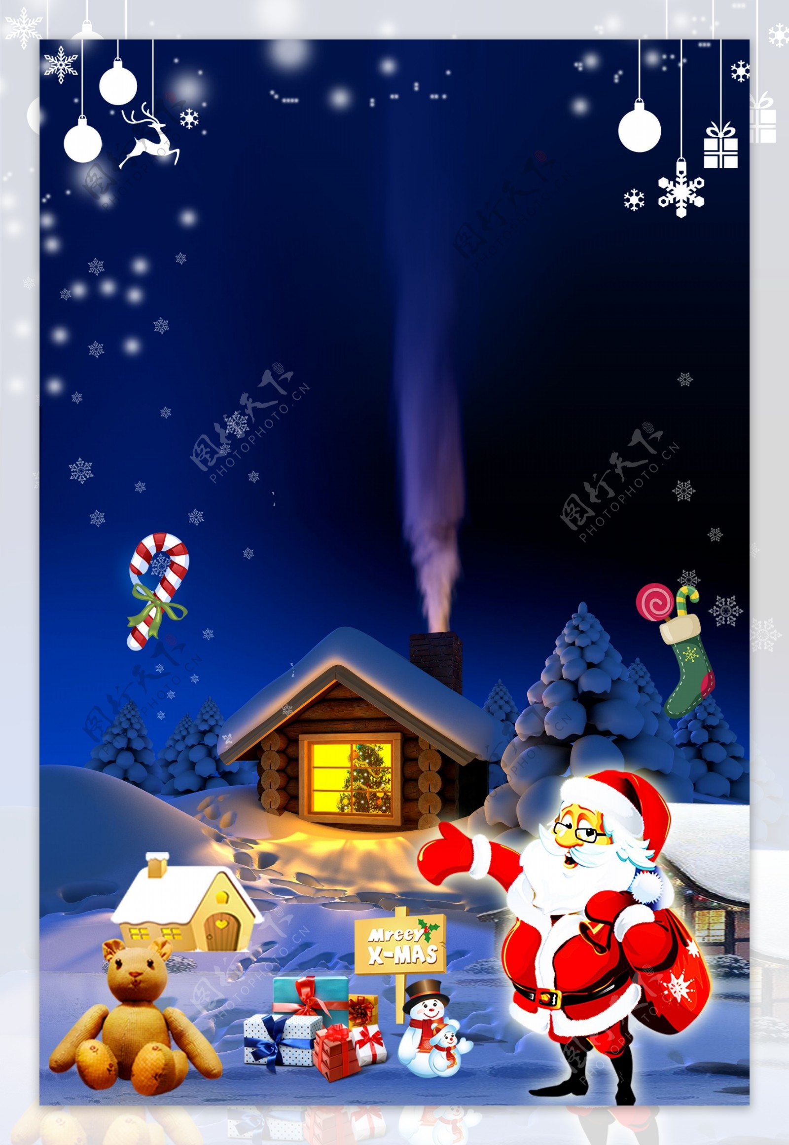 圣节平安夜派礼物的圣诞老人背景图