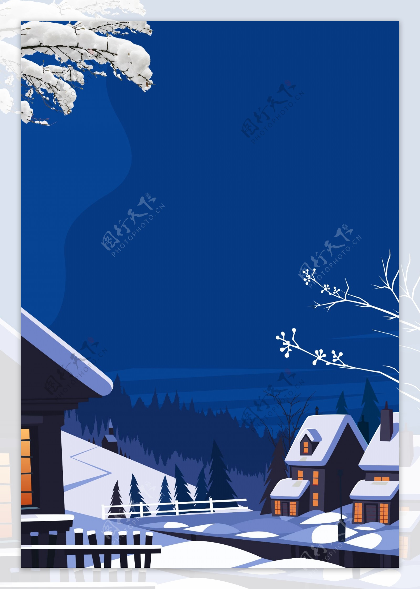冬季蓝色雪地村庄背景设计