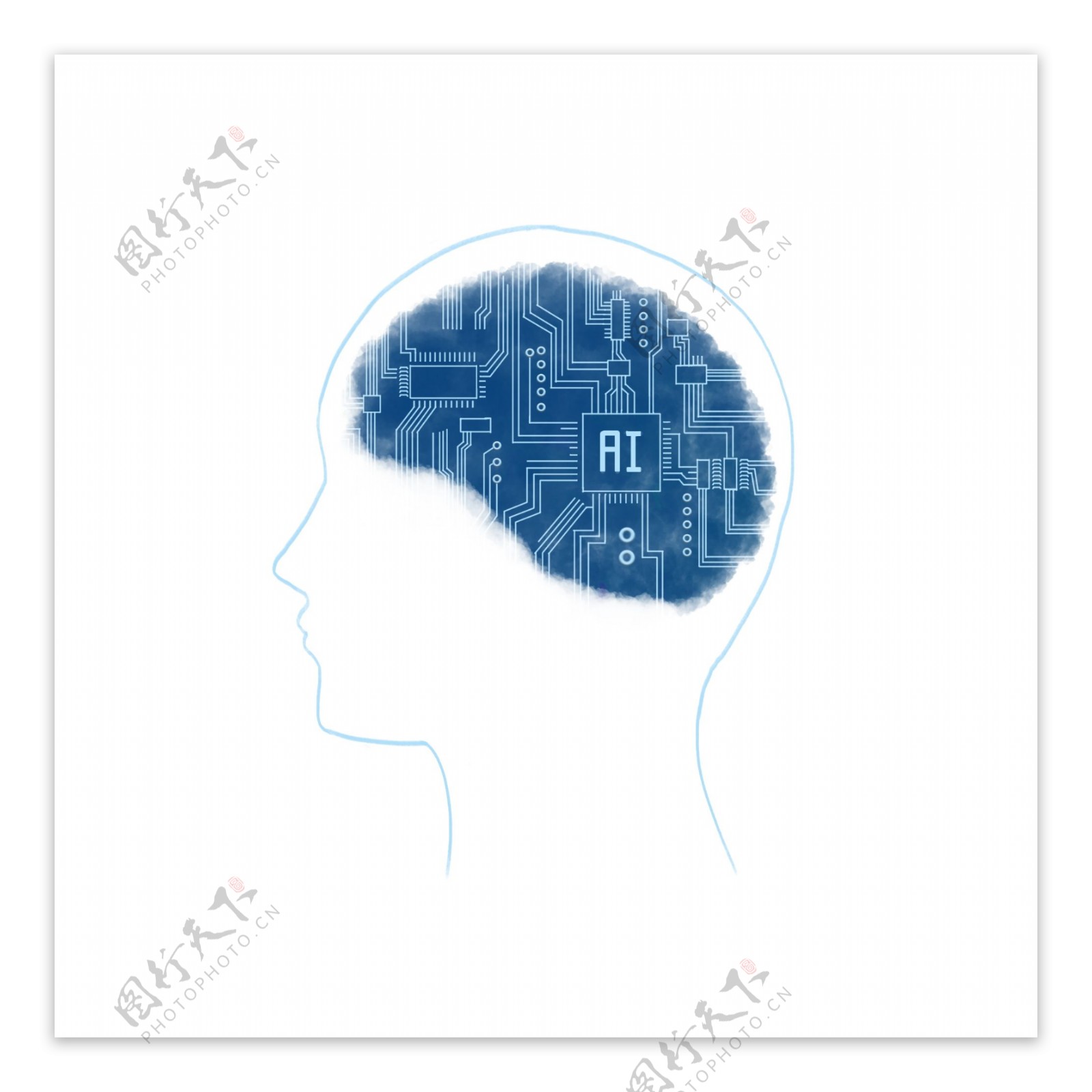 人工智能大脑蓝色科技设计元素