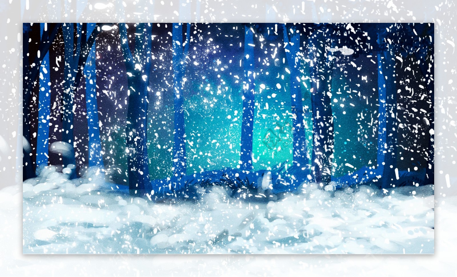 蓝色奇幻森林雪地背景设计