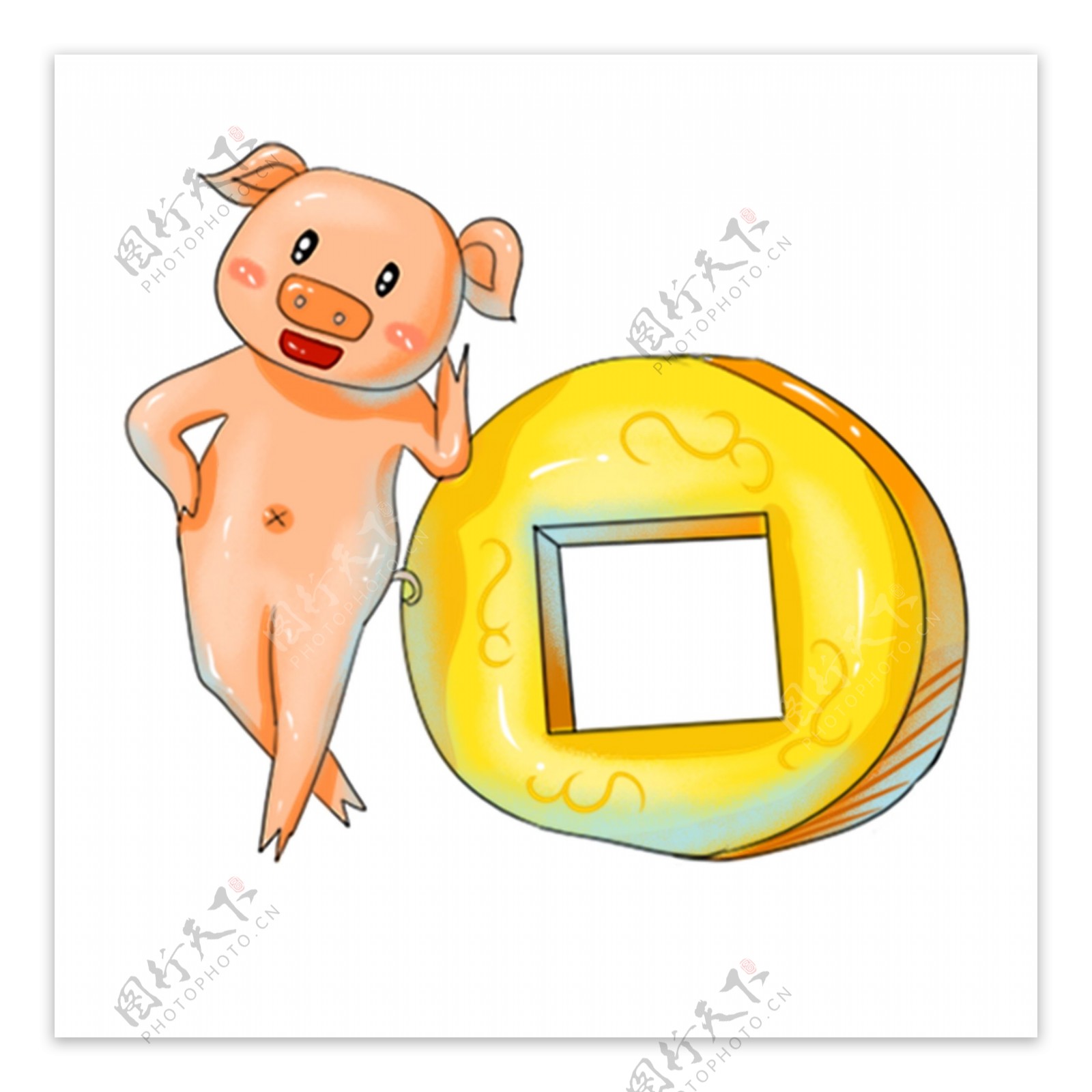 商用手绘简约猪IP猪年春节猪金币元素