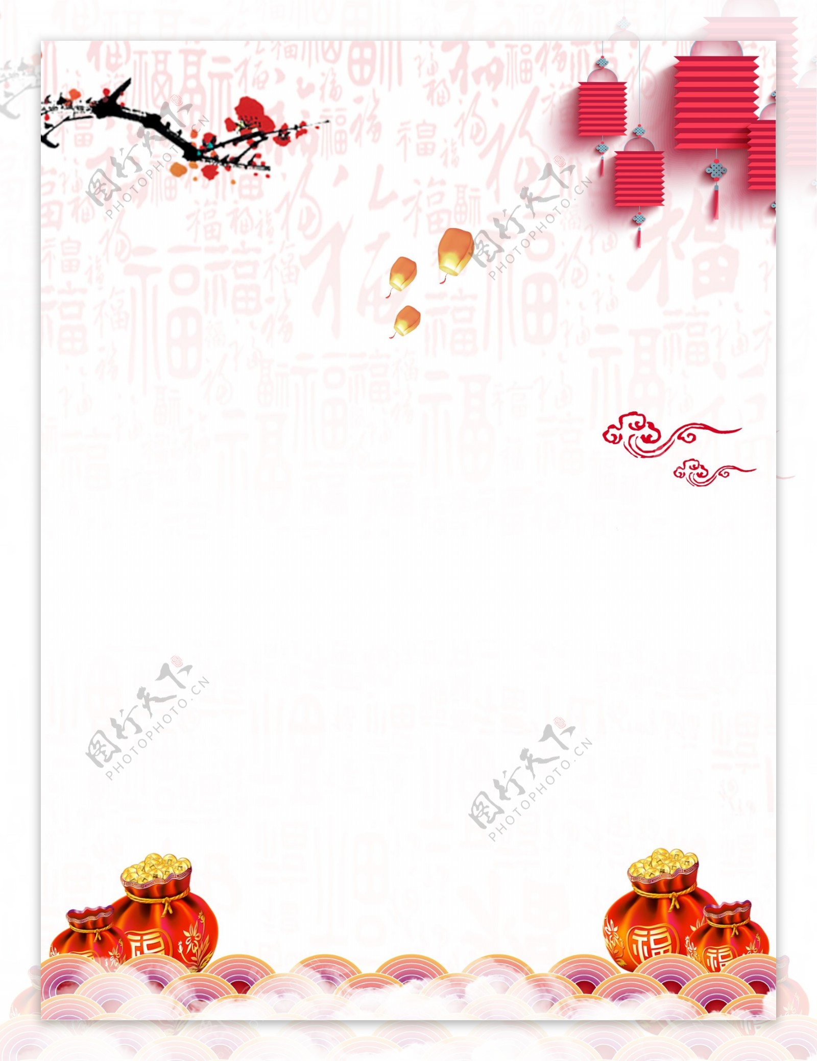 中国风灯笼福袋猪年新春背景设计