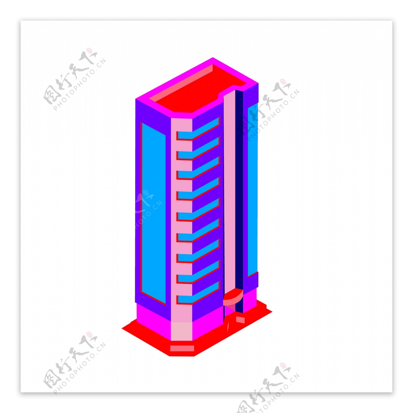 2.5D高楼大厦粉色建筑可商用元素