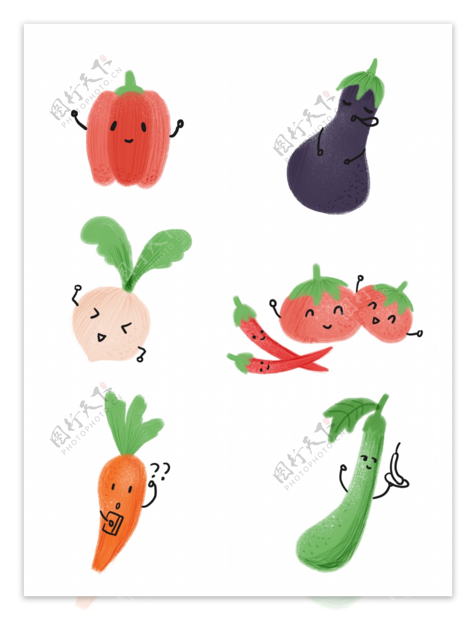 手绘可爱简约蔬菜装饰图案素材元素