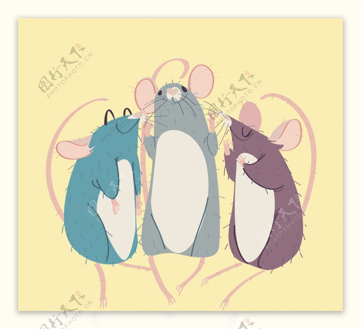 彩绘3只老鼠矢量素材