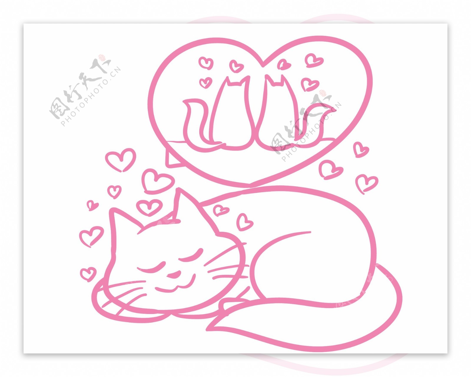 手绘粉色小猫睡觉元素