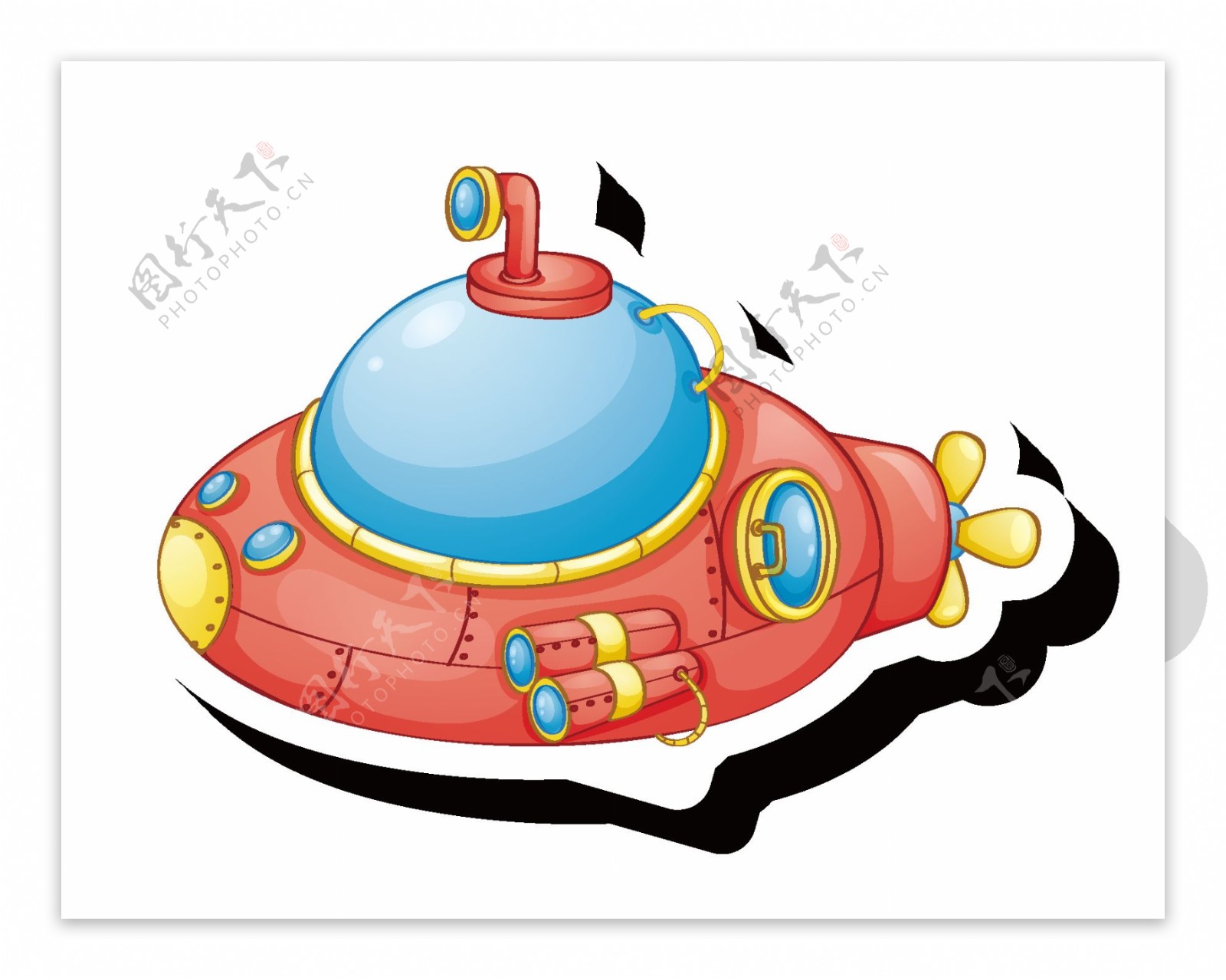 卡通色彩潜水艇元素