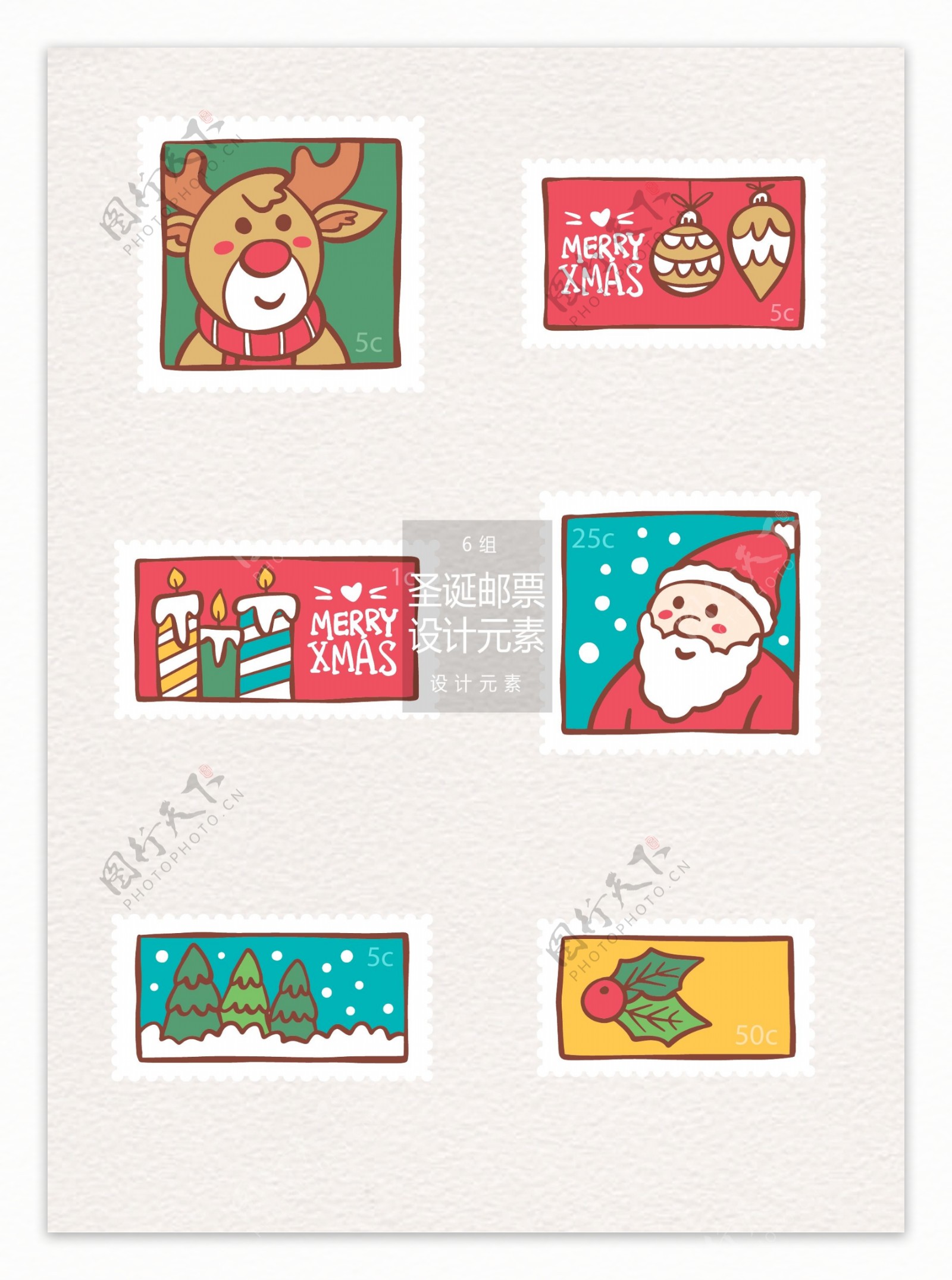 手绘圣诞节邮票标签ai设计元素