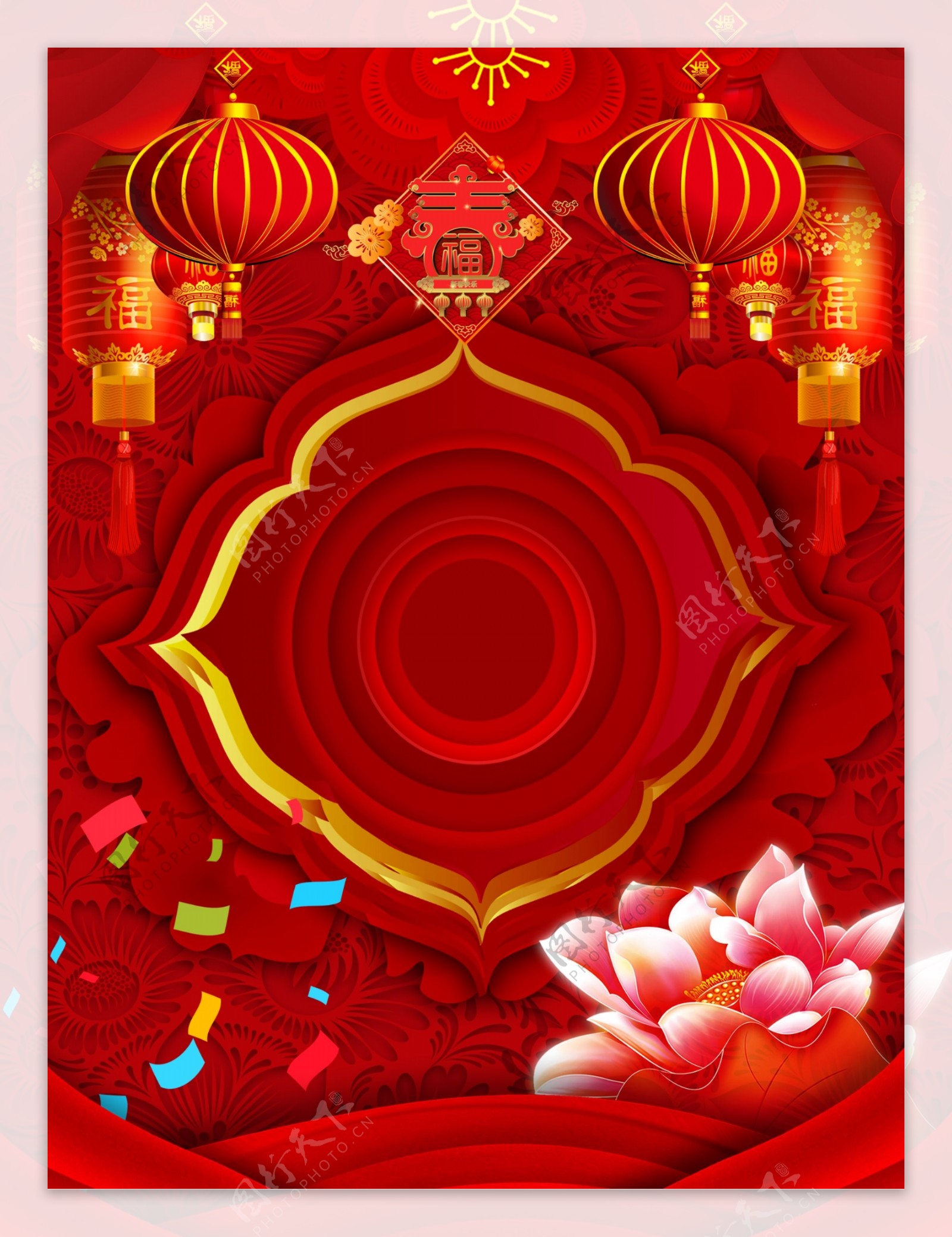 喜庆红色猪年春节花朵背景设计