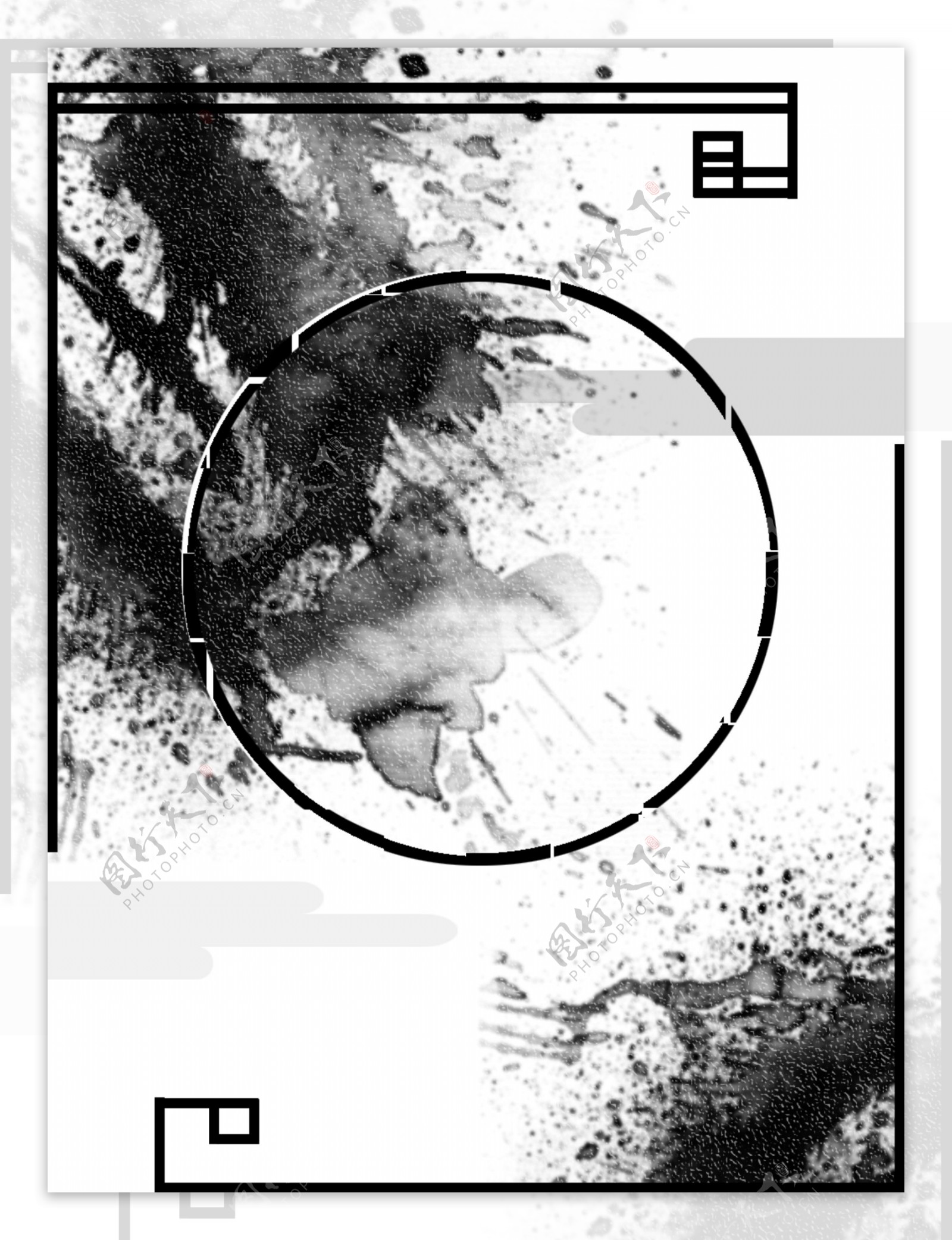 复古黑白中国风水墨边框背景图