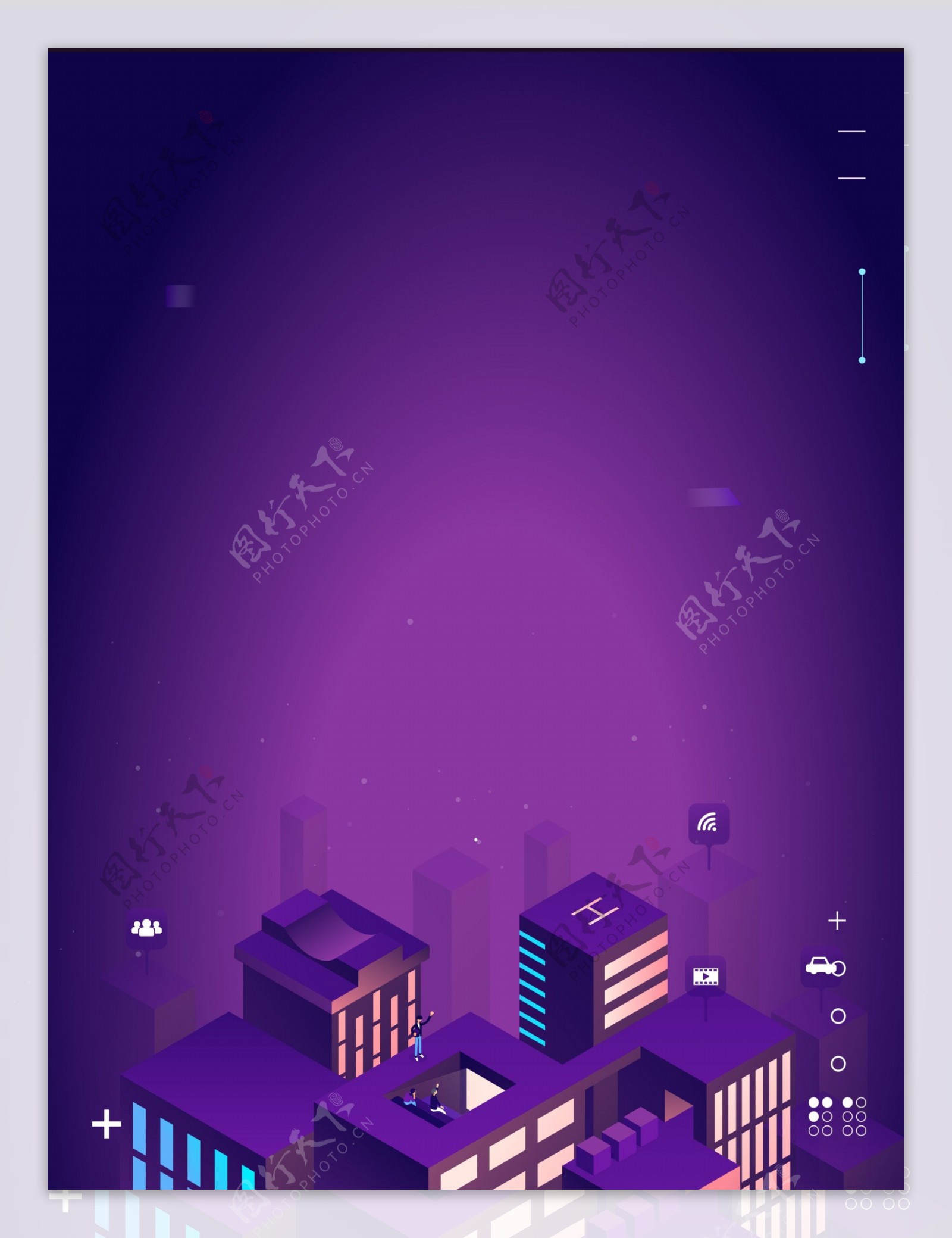 渐变紫色智能科技立体城市背景素材