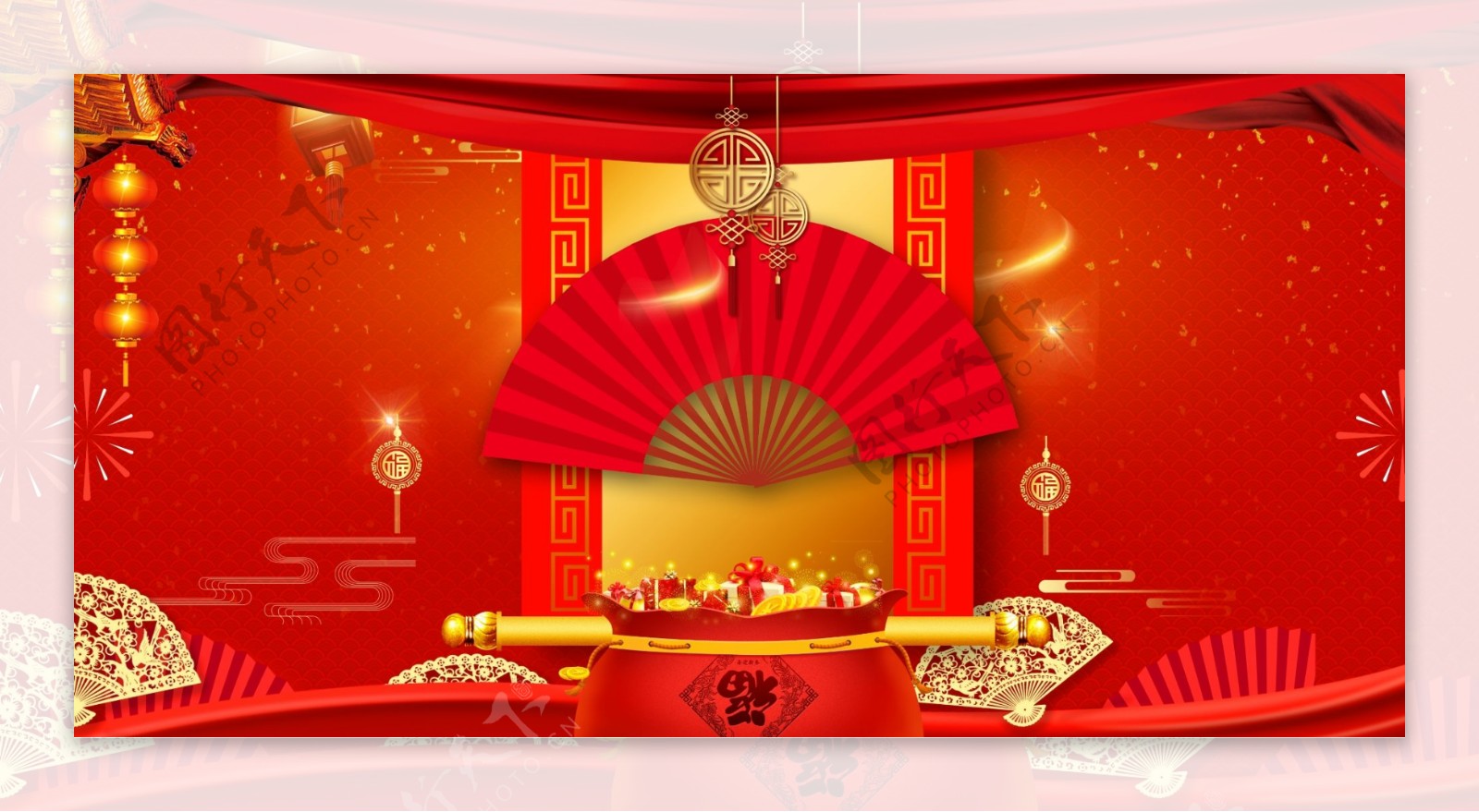 经典大气红色春节节日庆典展板背景