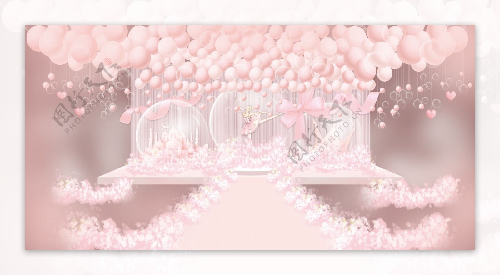 粉色梦幻气球芭蕾女孩婚礼效果图