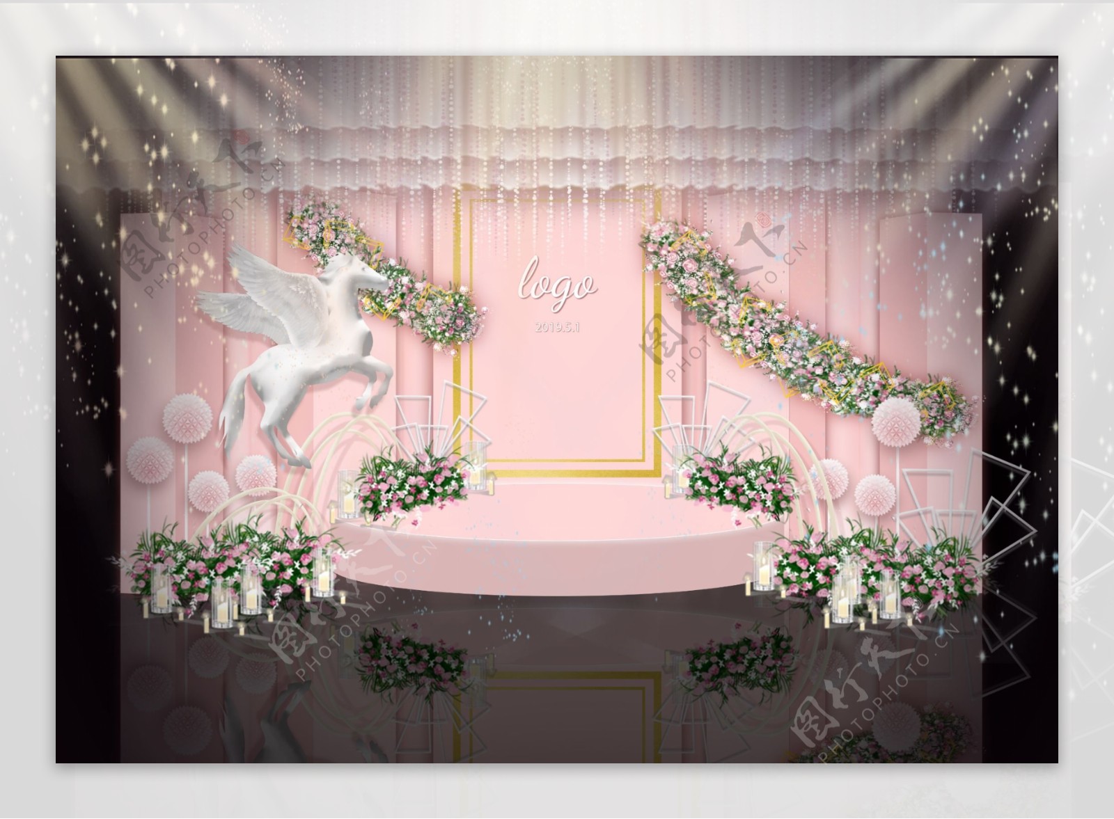 香槟色城堡婚礼留影区背景素材设计图__舞美设计_环境设计_设计图库_昵图网nipic.com