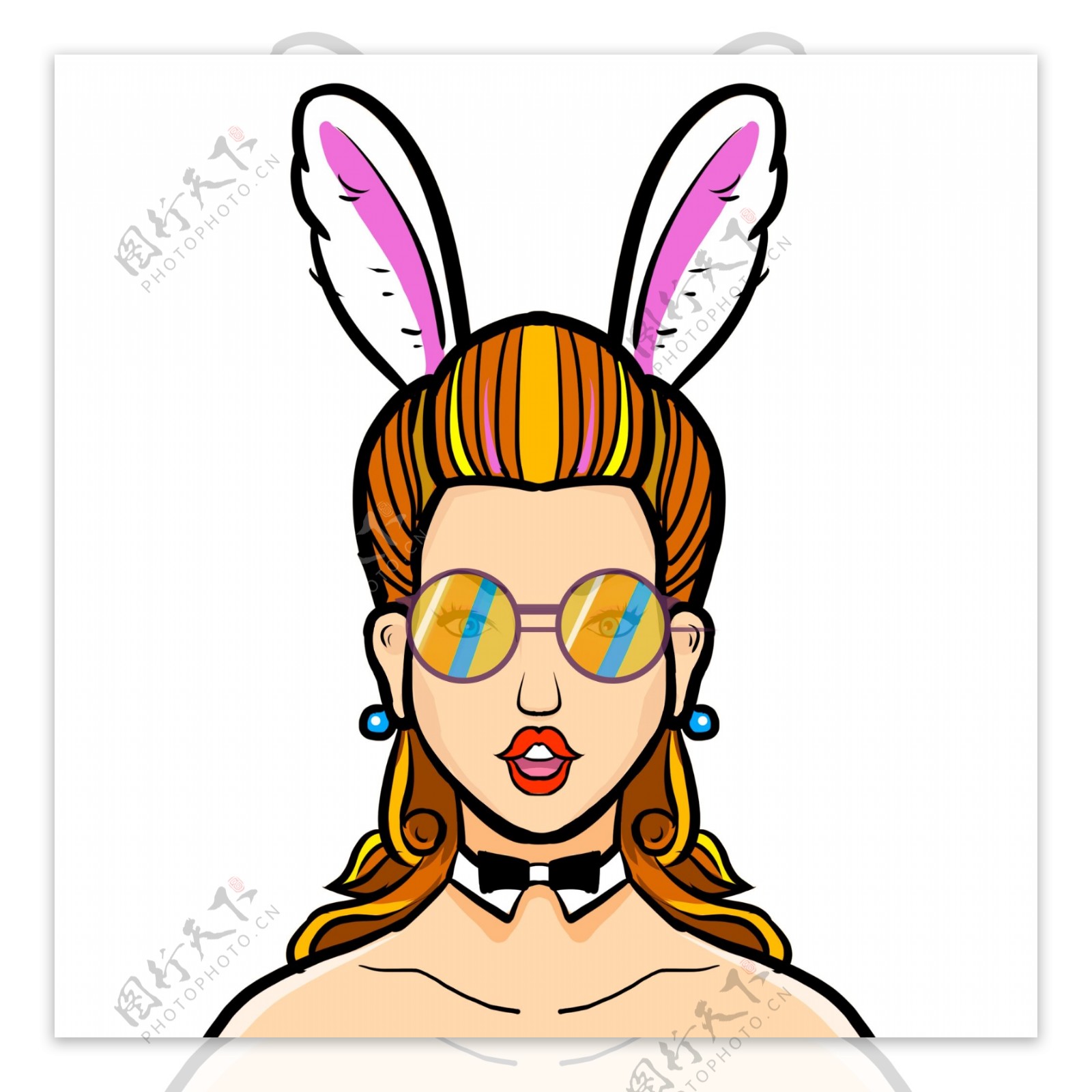 兔耳朵墨镜女孩卡通人物