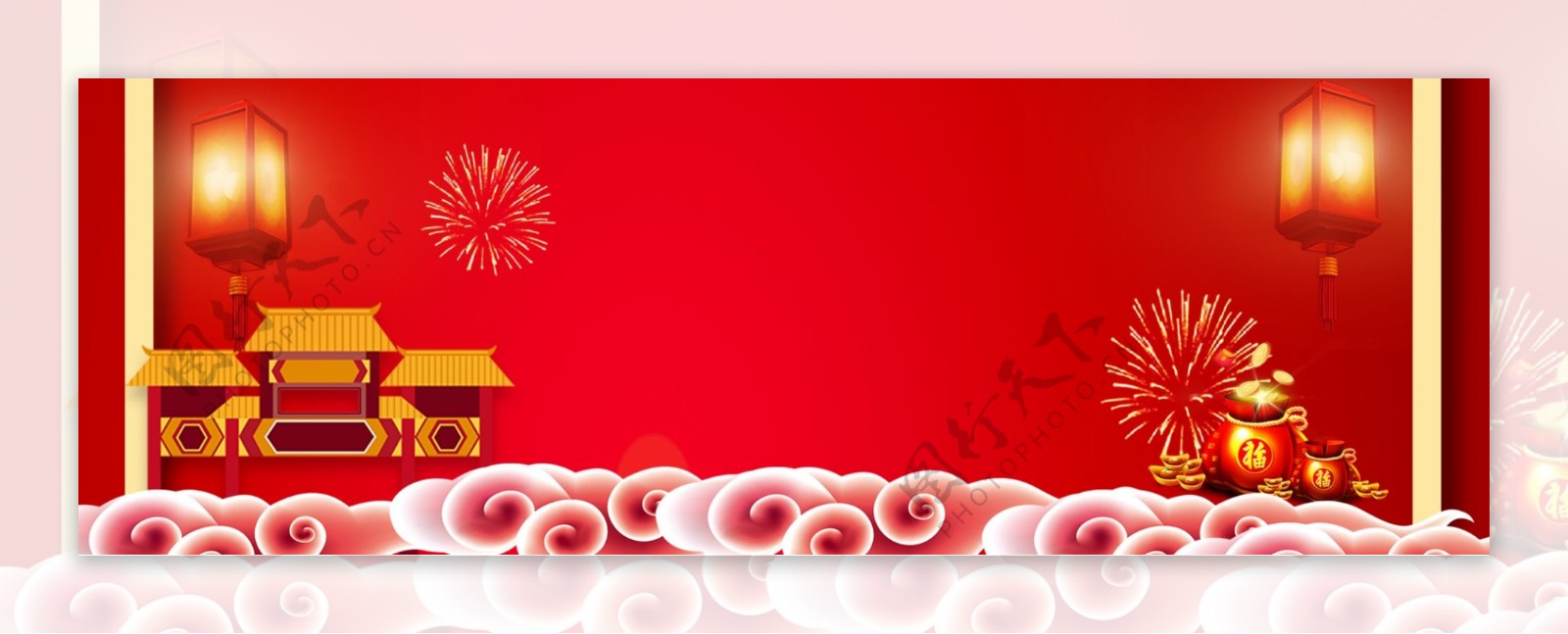 烟花建筑中国风新年中国年banner背景
